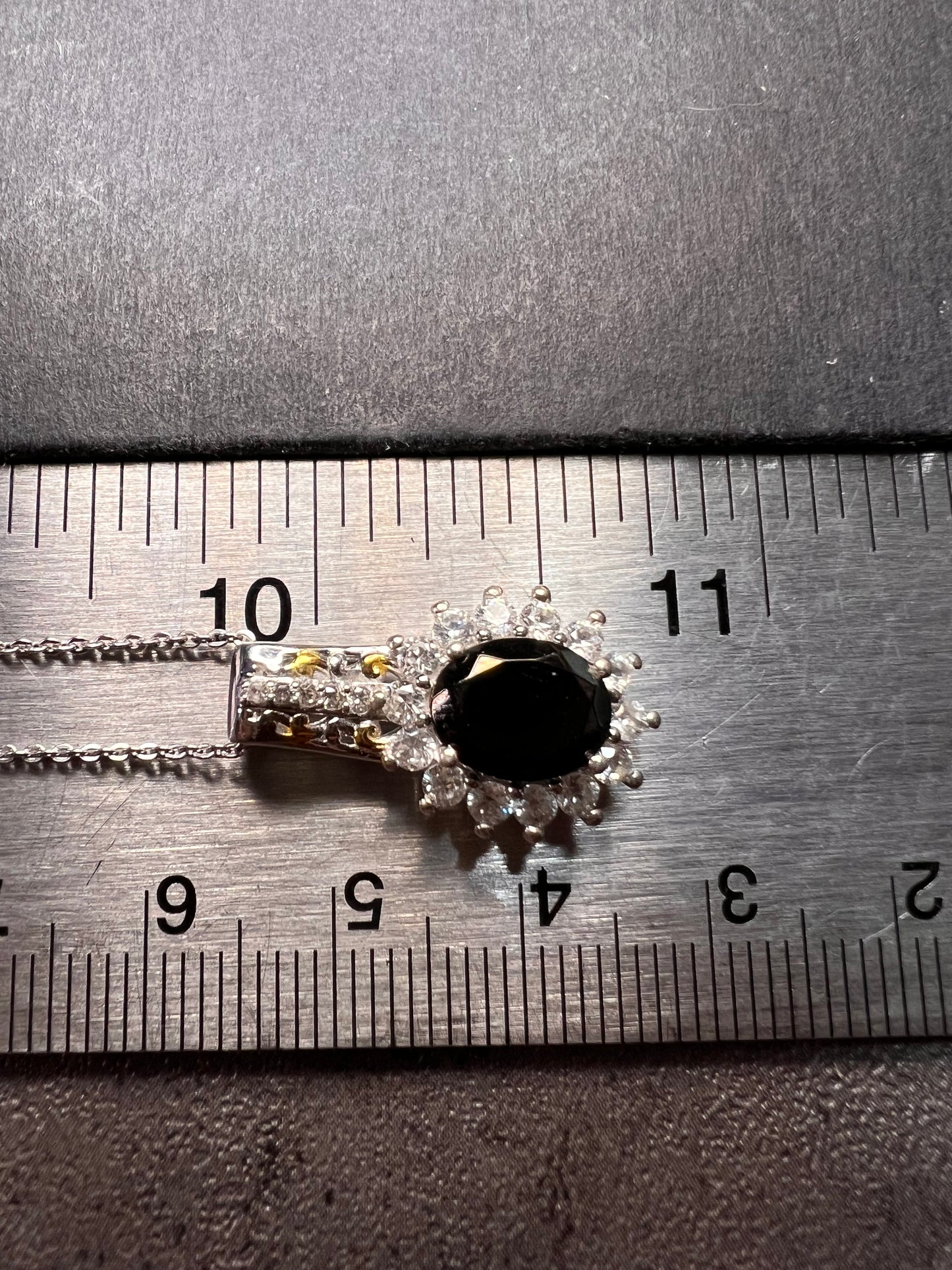 NEW elite Shungite and zircon pendant and chain in vermeil and rhodium over sterling silver