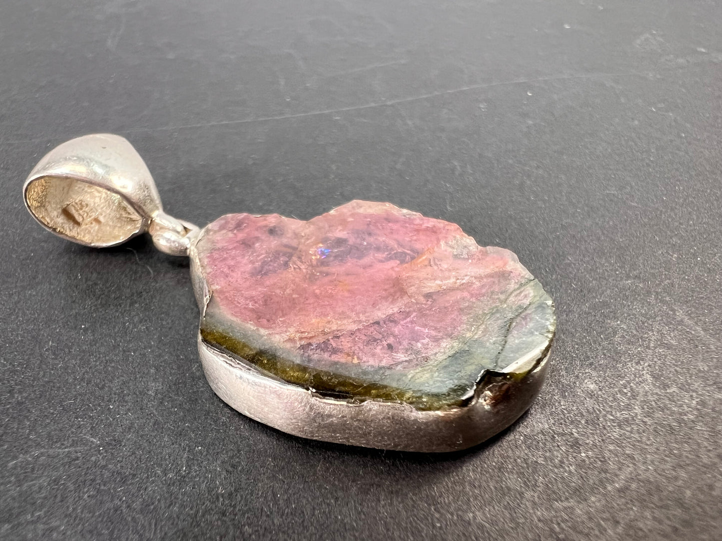 NEW Watermelon tourmaline sterling silver pendant 6.17 grams