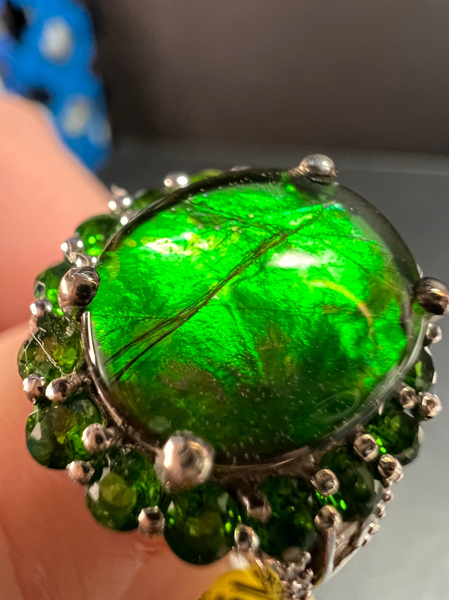 NEW with tag ammolite and diamond sterling silver ring size 7