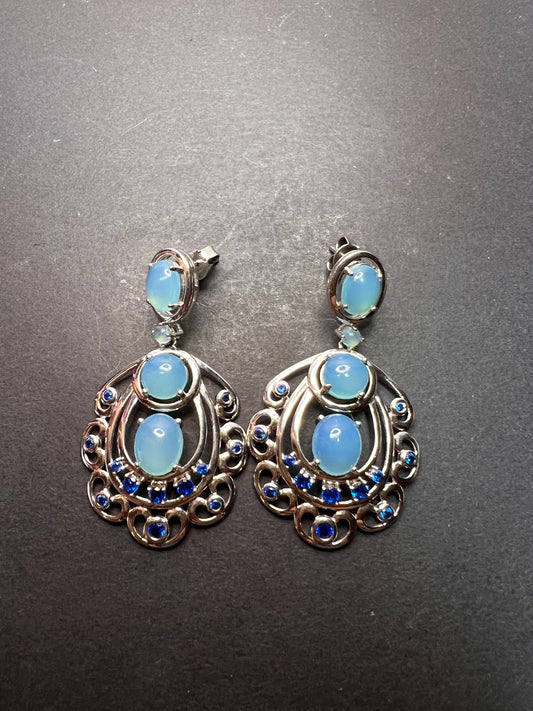 LAB BLUE SPINEL AND BLUE CHALCEDONY RHODIUM OVER SILVER EARRINGS