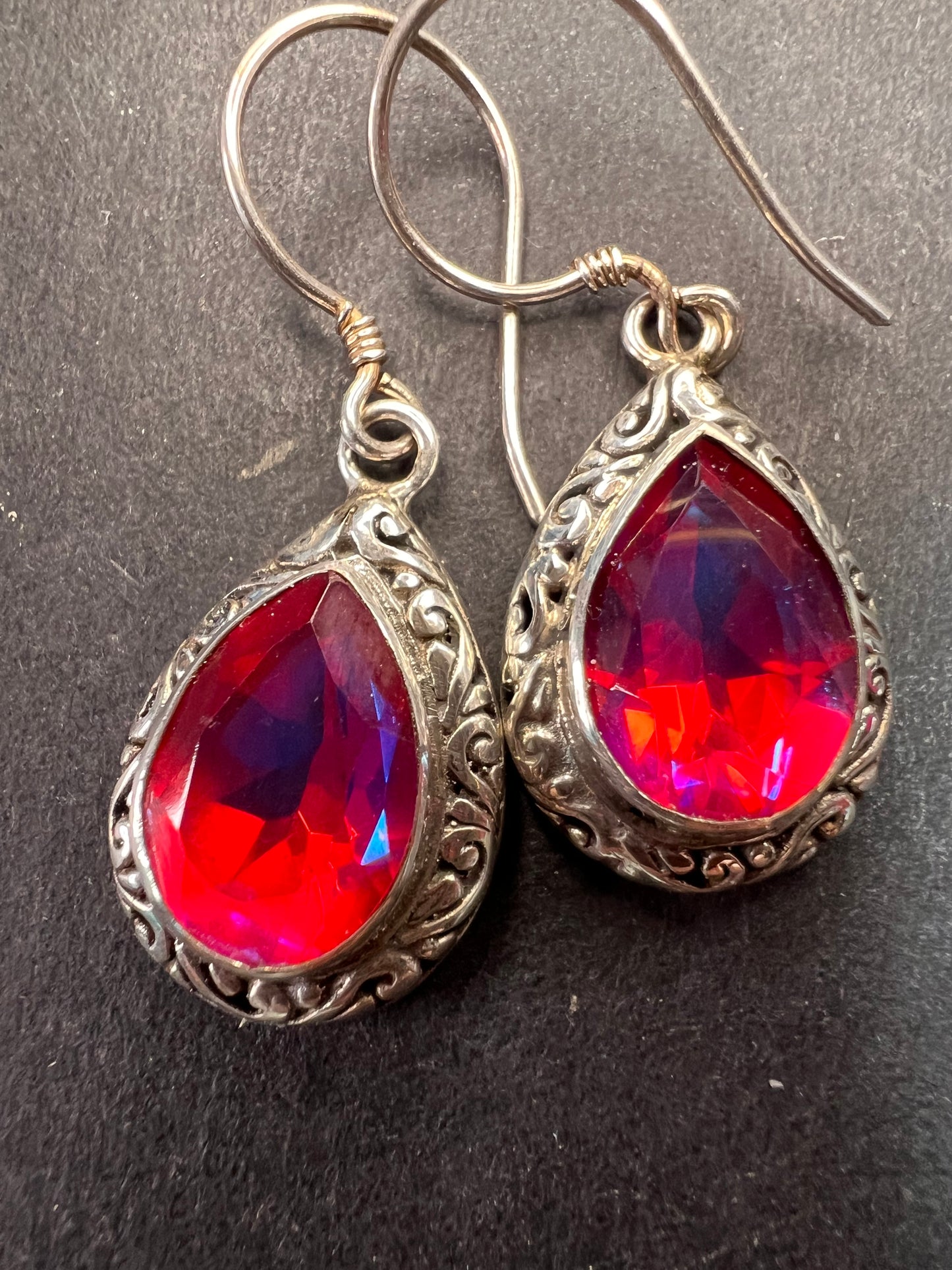 Volcanic Quartz Bali style sterling silver teardrop earrings