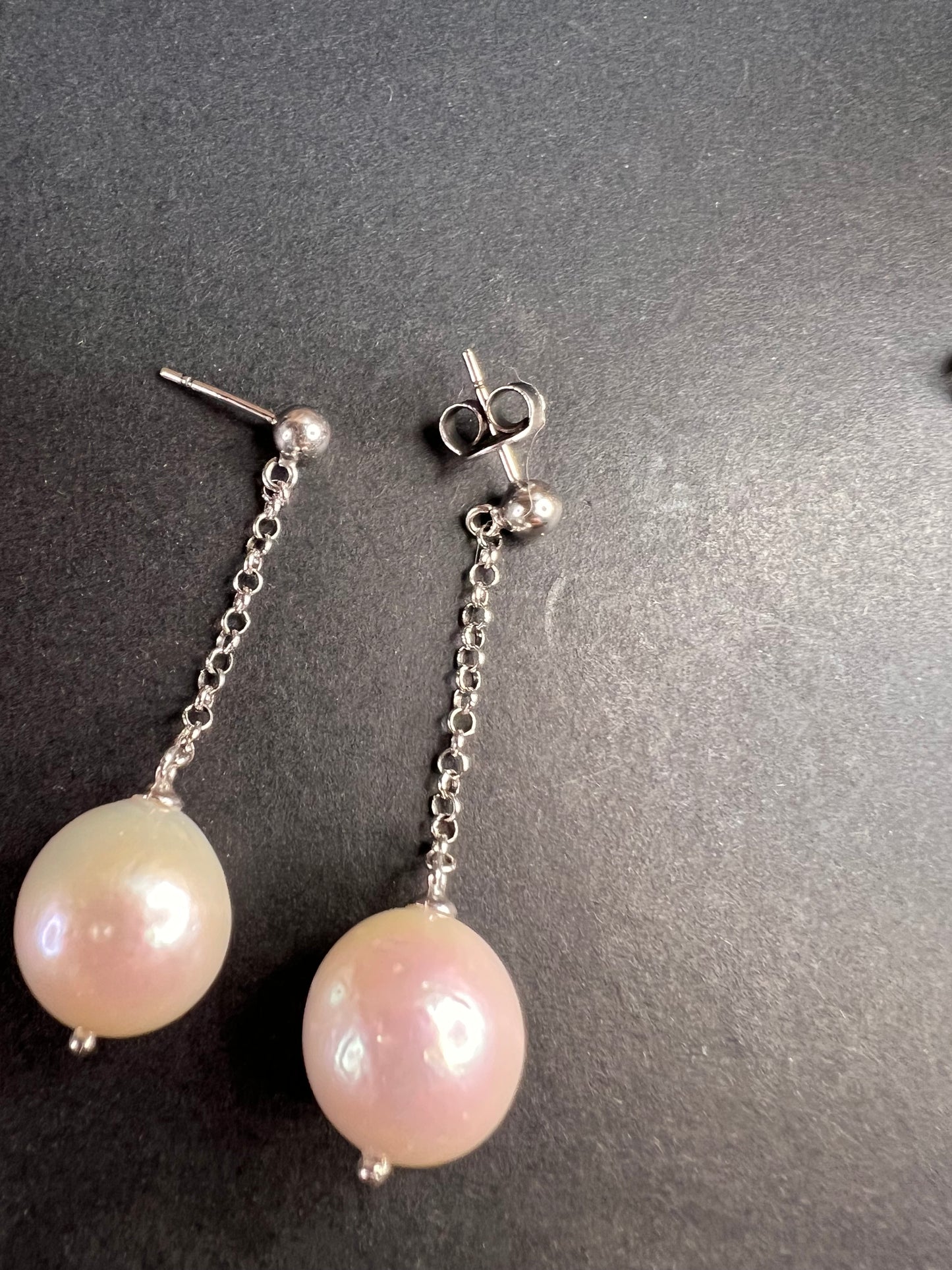 12mm white cultured pearl dangle earrings in sterling silver