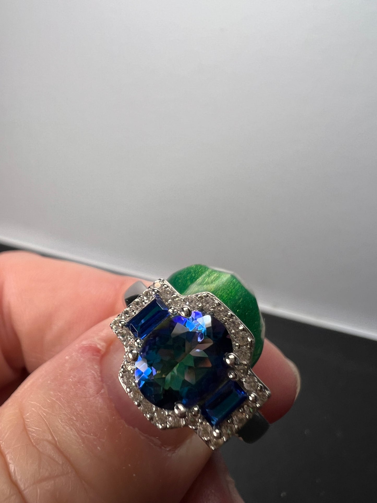 Blue Petalite Rhodium Over Sterling Silver Ring