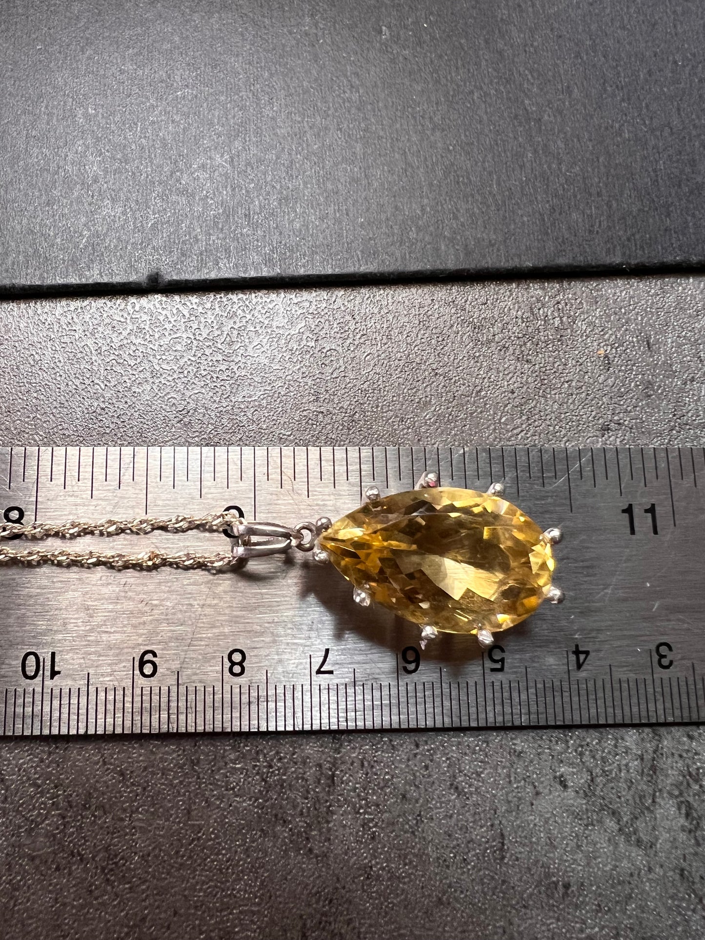 Pear cut citrine sterling silver pendant and chain