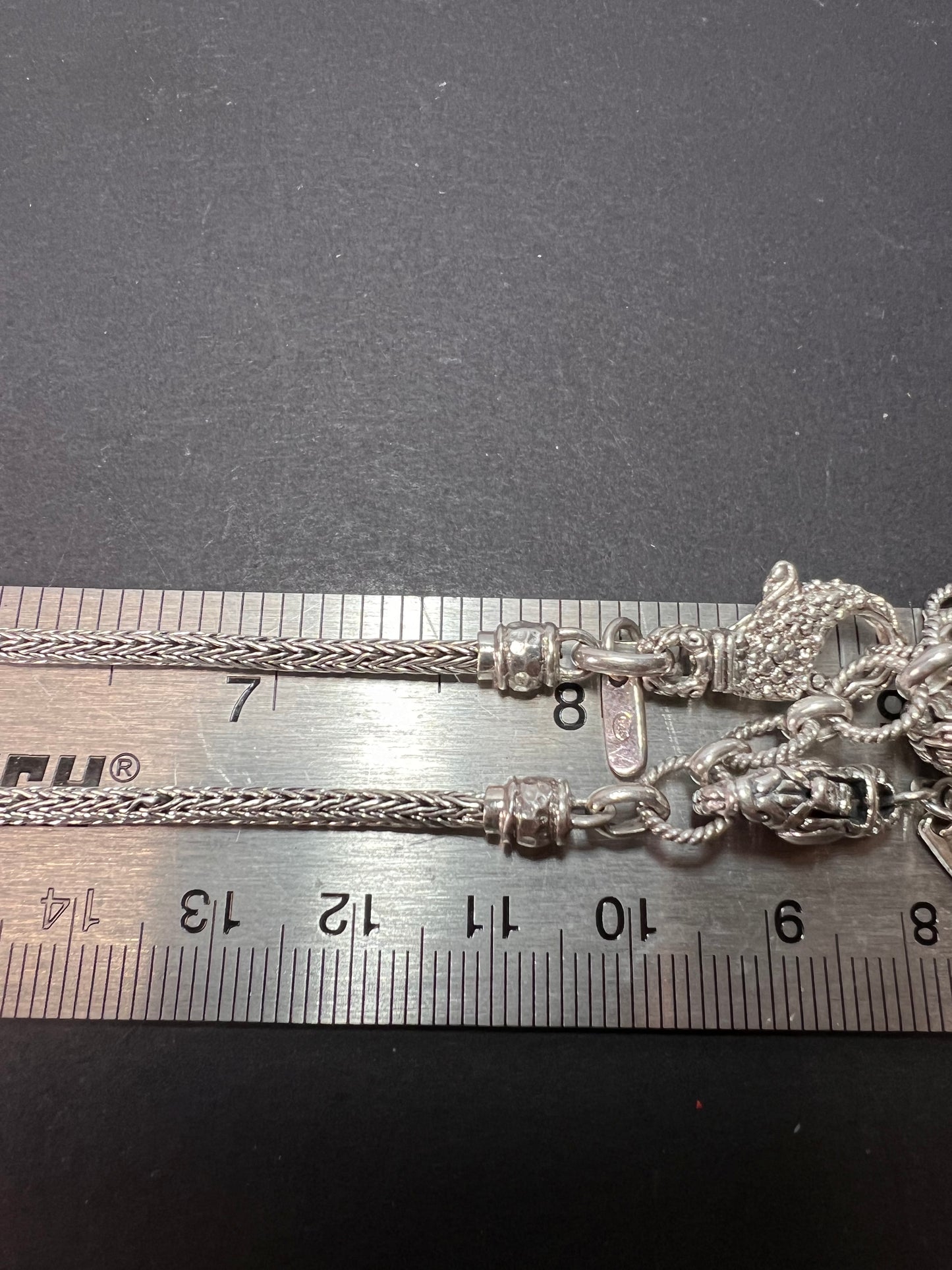 Sarda vintage turquoise Sterling silver Byzantine station 2 clasp adjustable necklace 16-25 inches