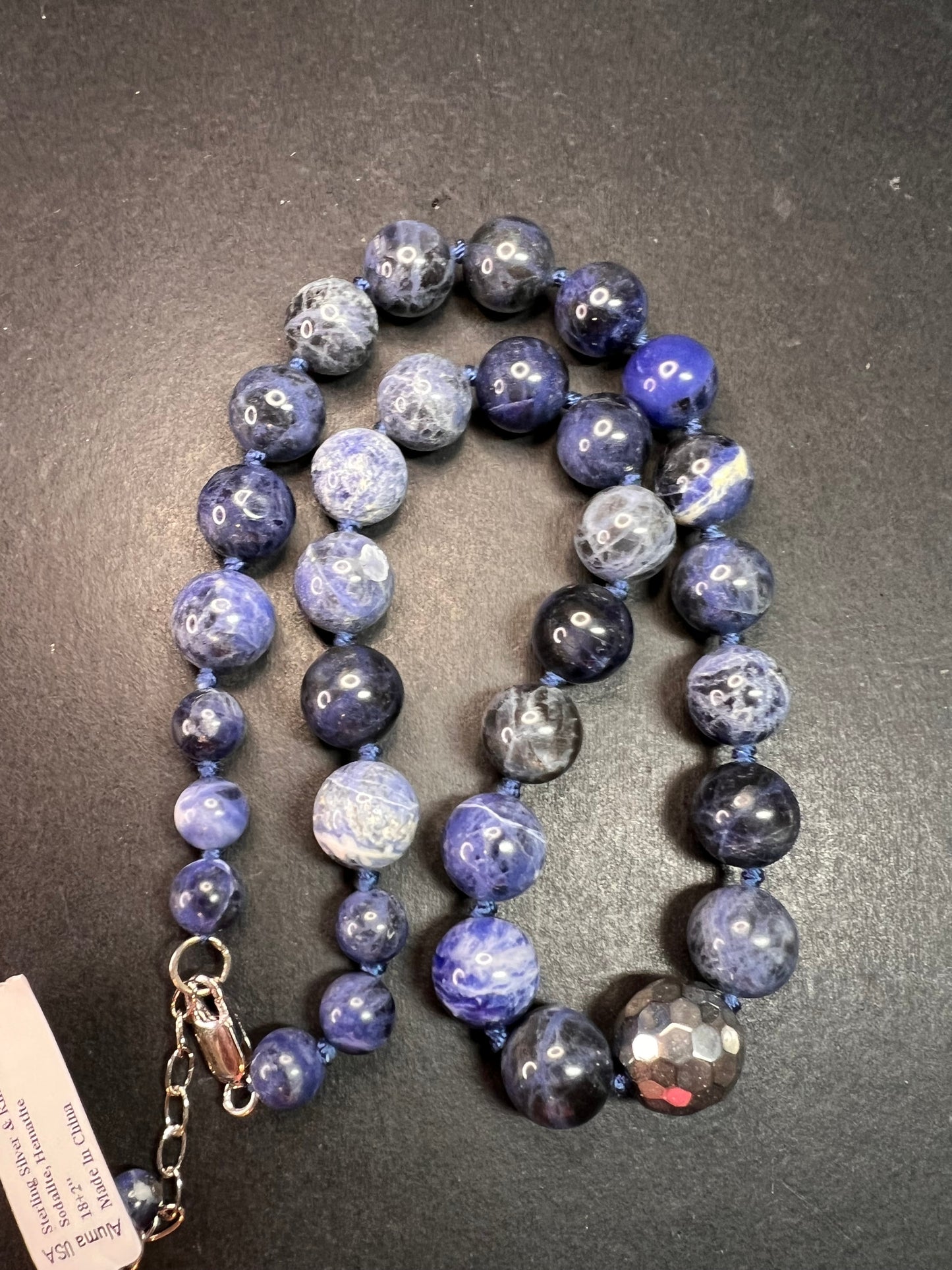 NEW sodalite and hematite necklace with sterling silver clasp