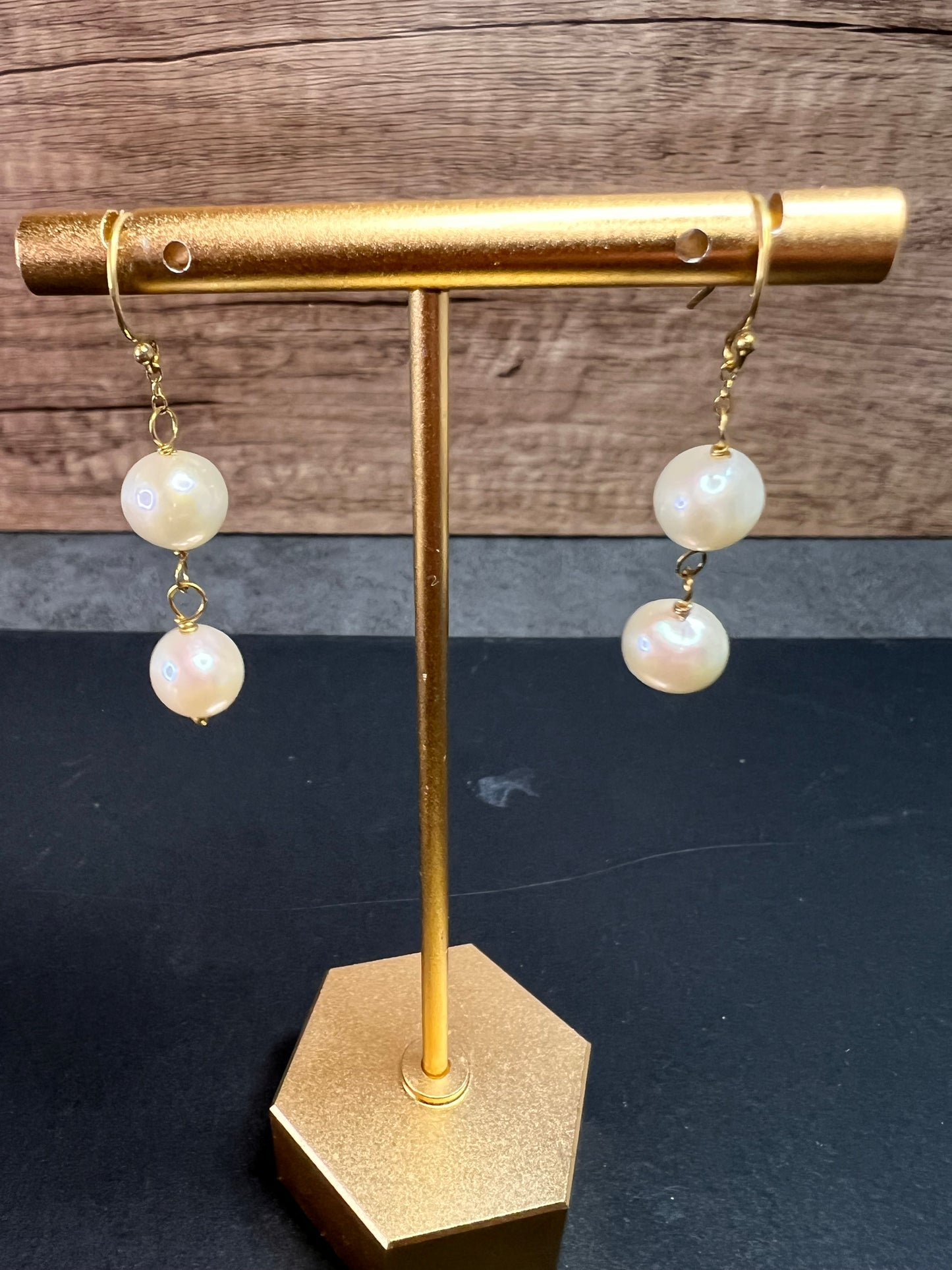 Cultured pearl dangle earrings in YG over sterling silver