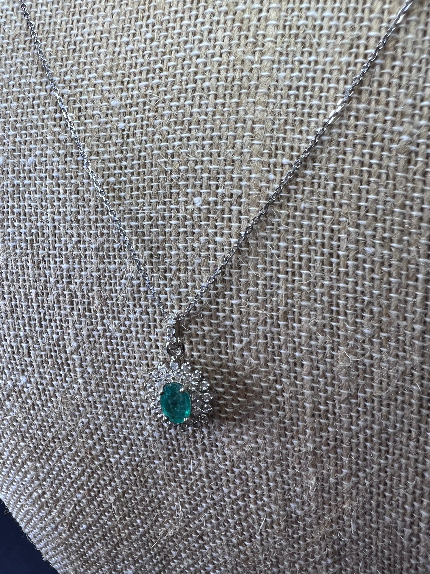 Zambian Emerald and White Zircon Sunburst Pendant Necklace 18 Inches in Platinum Over Sterling Silver 1.50 ctw