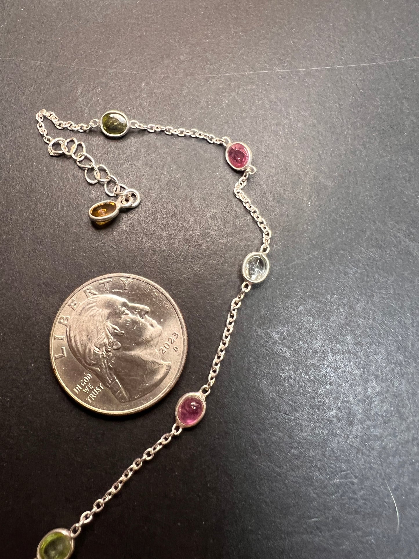 NEW Multi tourmaline sterling silver station chain bracelet