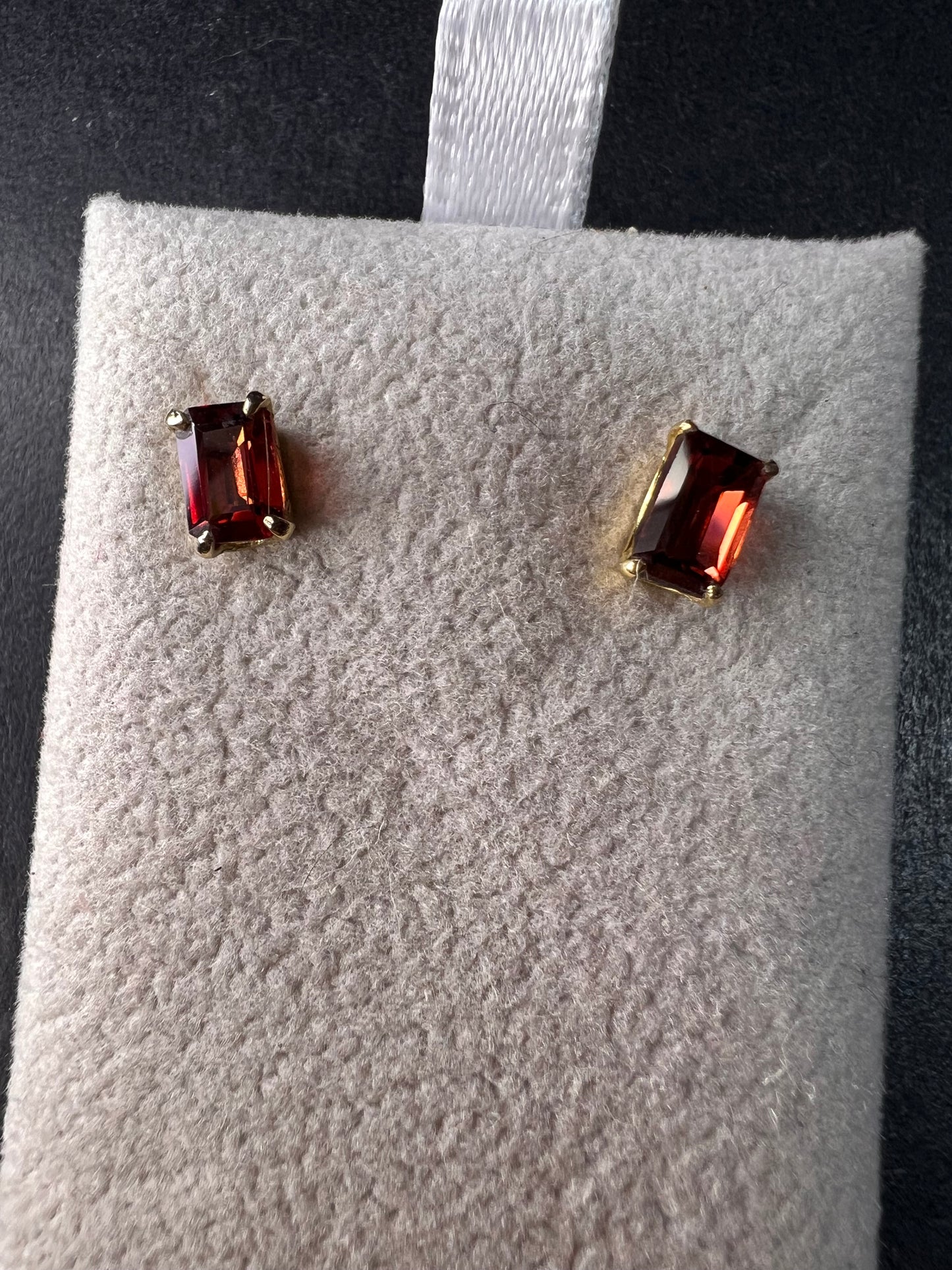 14k Gold Emerald-Cut Garnet Stud Earrings