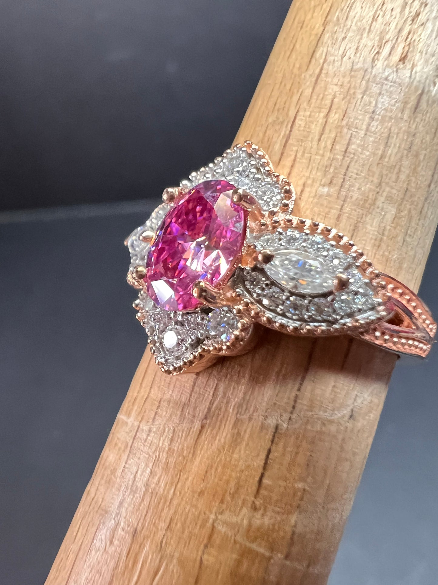 NEW Pink Moissanite lotus ring in rose gold vermeil 925 size 6