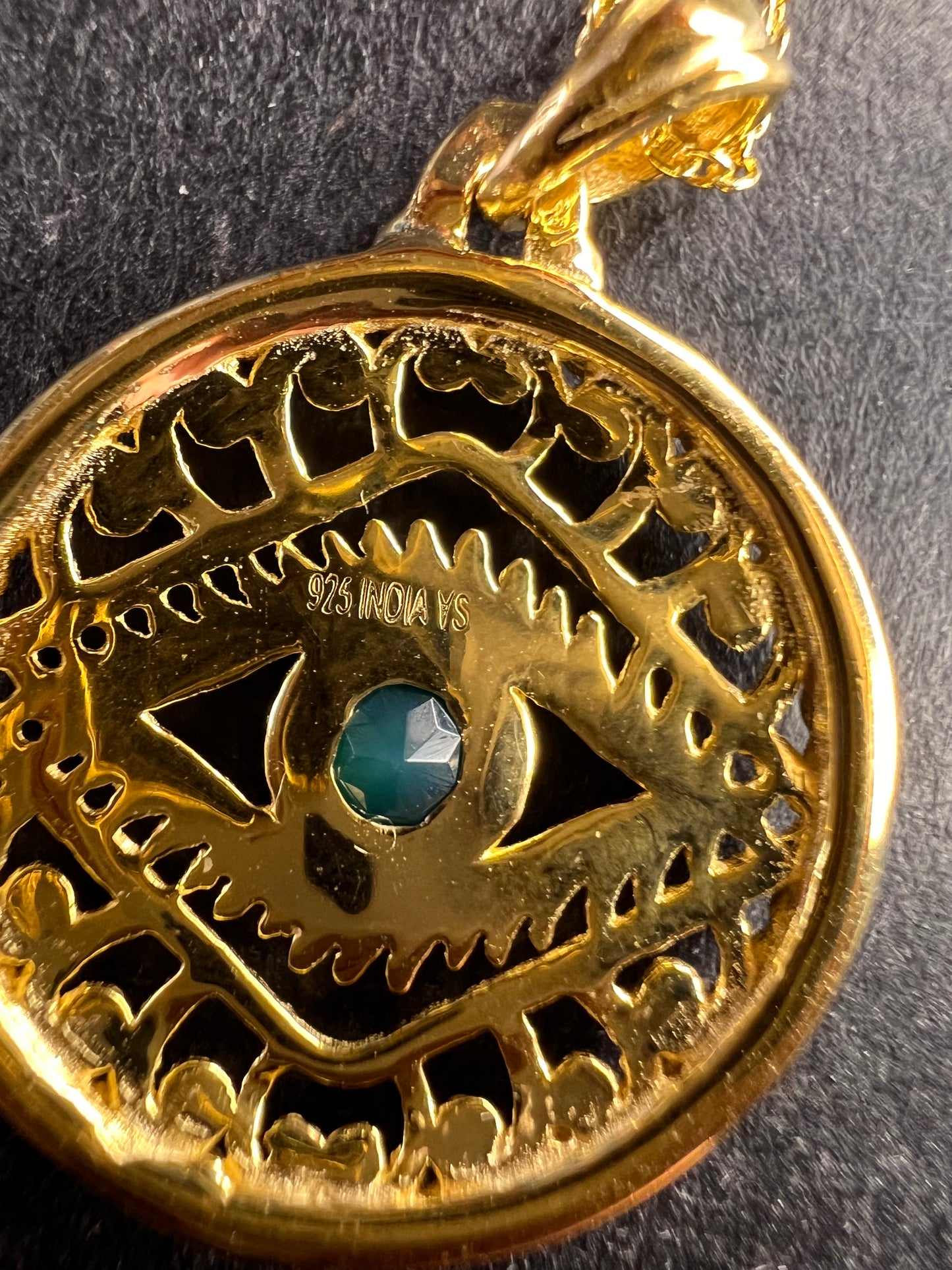 NEW Green onyx evil eye pendant and chain in gold over sterling silver