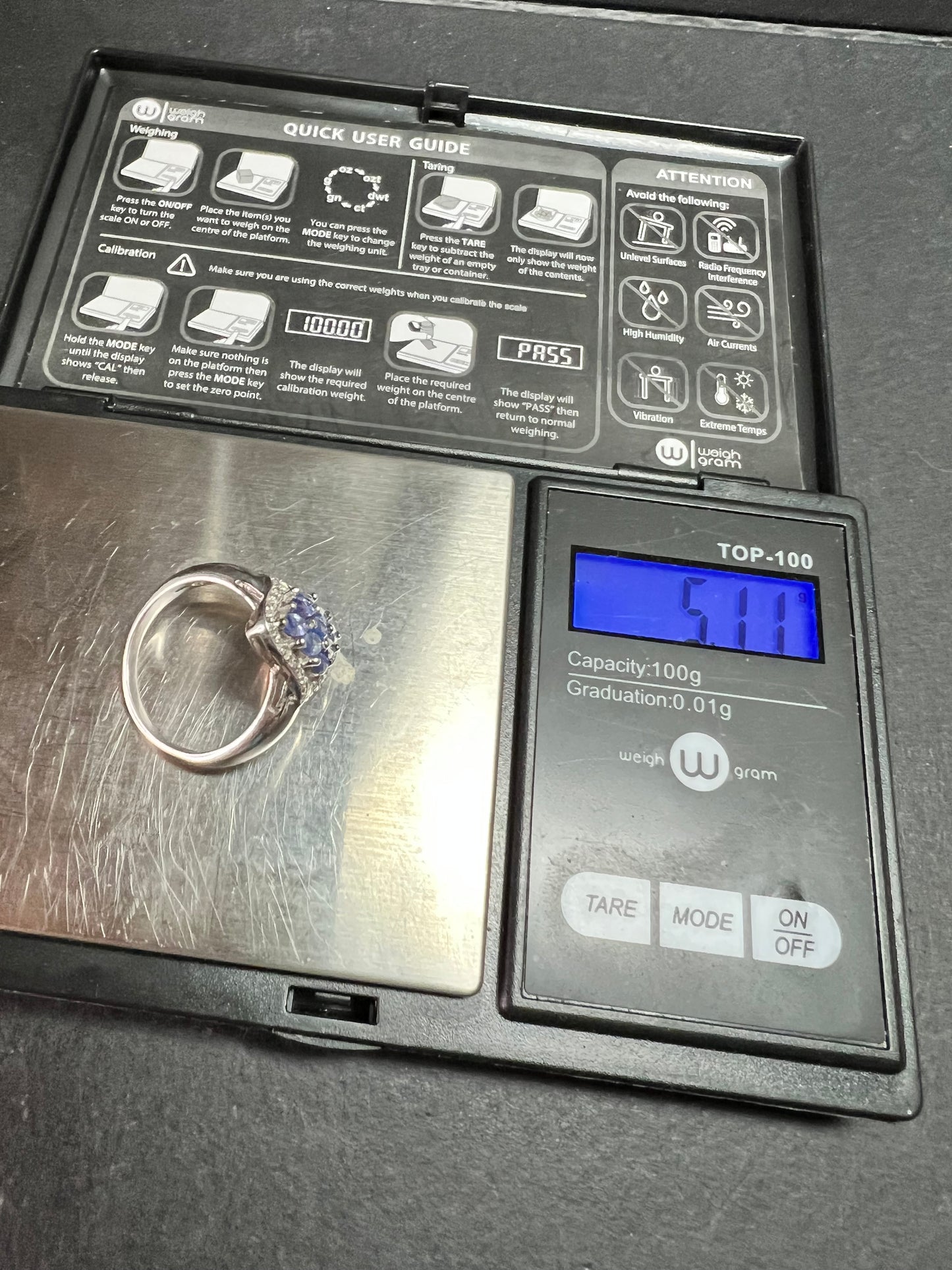 Vintage Tanzanite Diamond Sterling Silver Marquise Ring Size 9