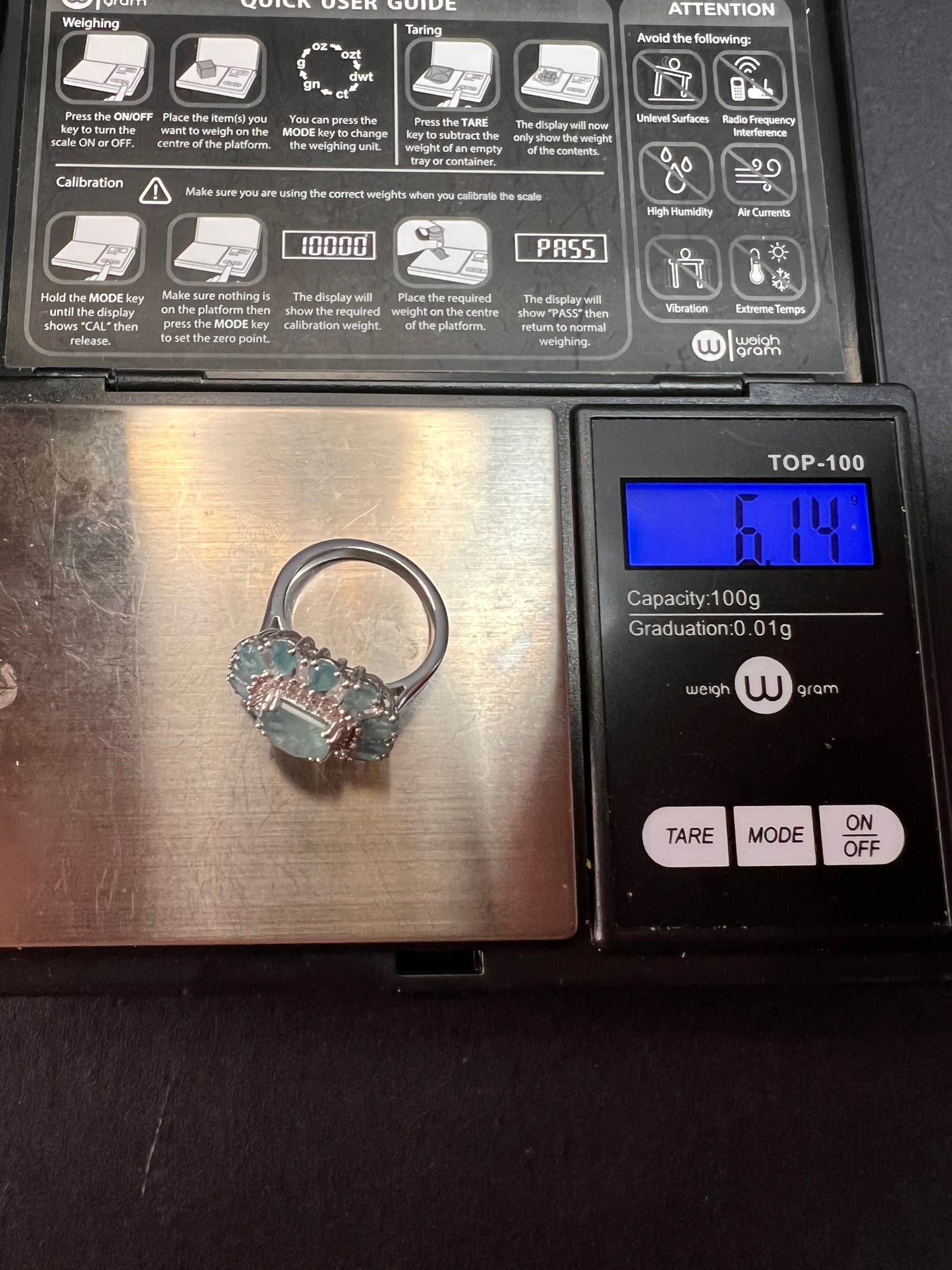 NEW grandidierite and zircon cocktail ring in rhodium over sterling silver size 7