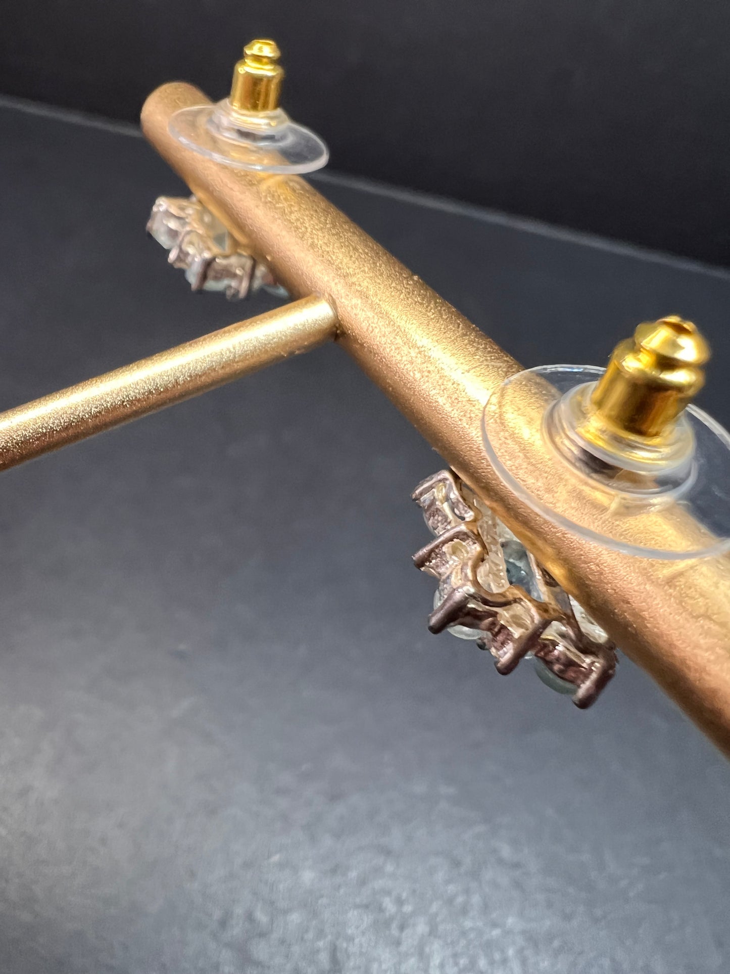 Vintage blue topaz and cz sterling silver snowflake stud earrings