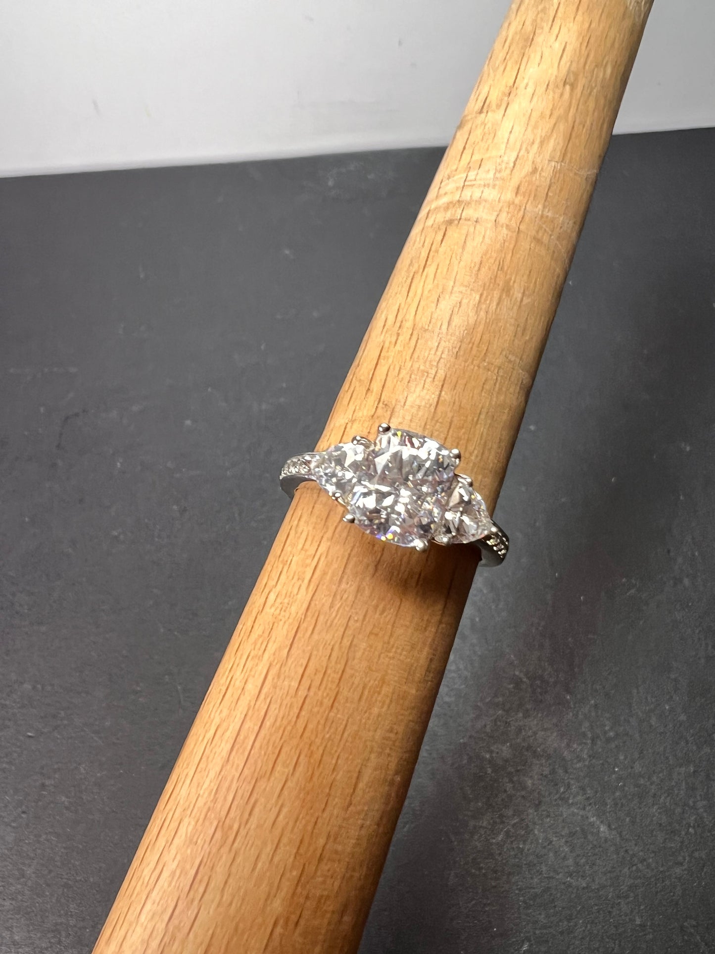 White cushion cut cubic zirconia platinum over sterling silver ring size 9