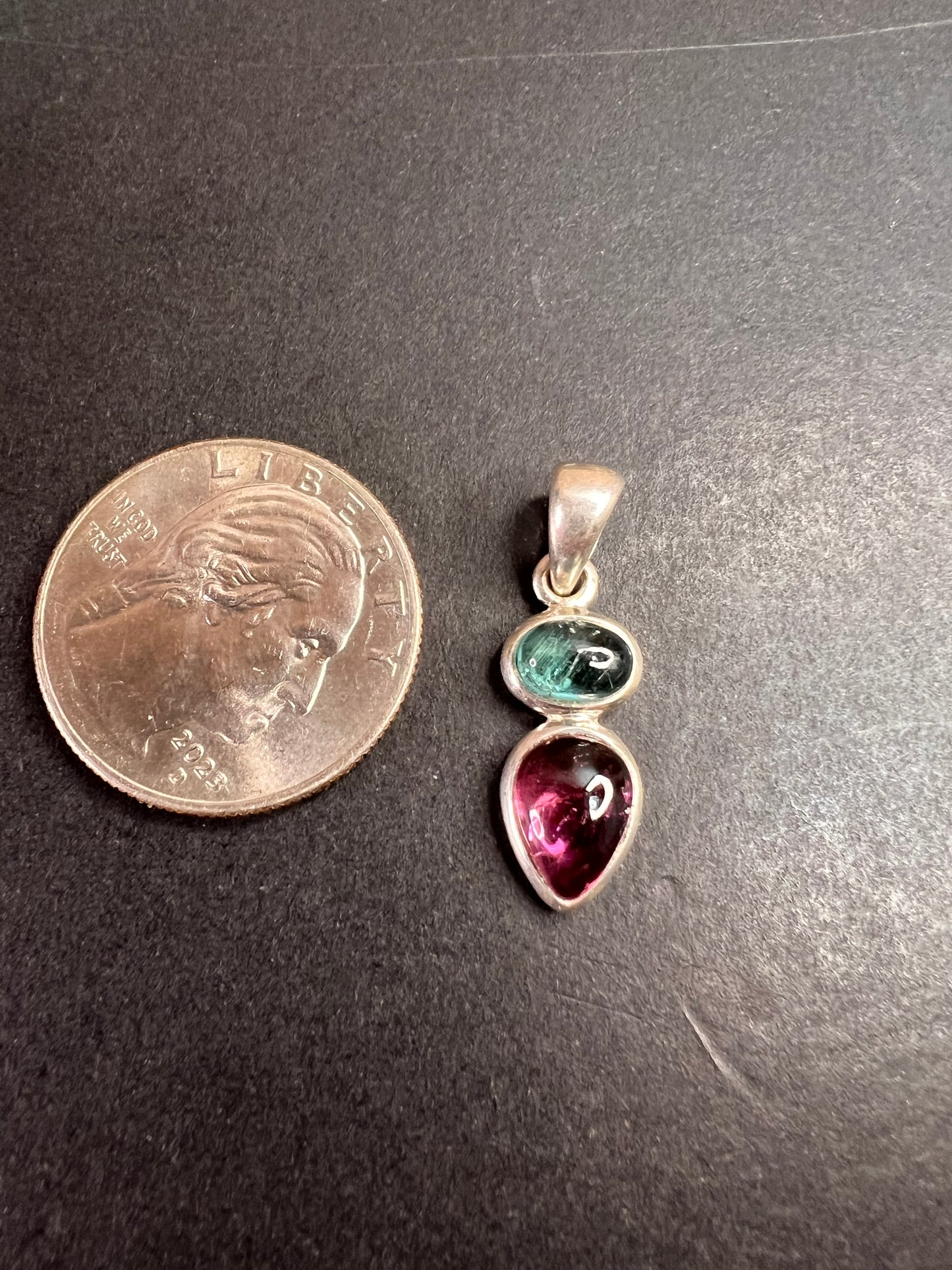 NEW indicolite and rubellite tourmaline sterling silver pendant 2.08 grams