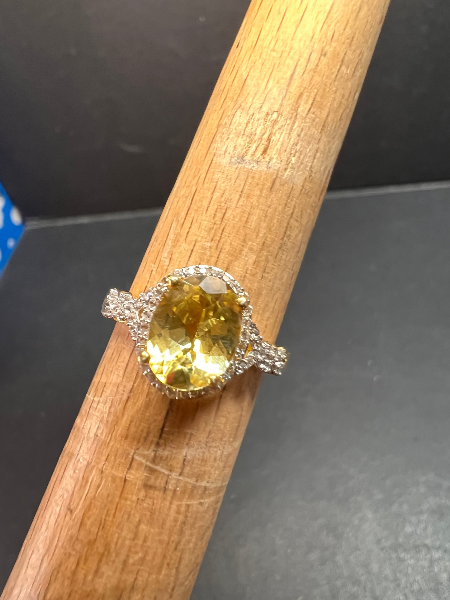 NEW yellow apatite and zircon halo ring in vermeil size 6