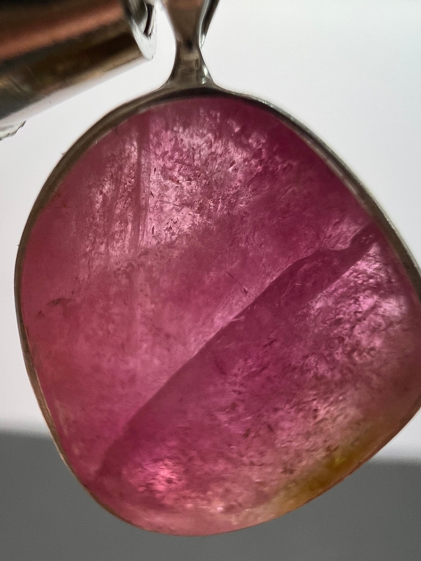 NEW Pink bi color watermelon tourmaline sterling silver pendant 2.06 grams