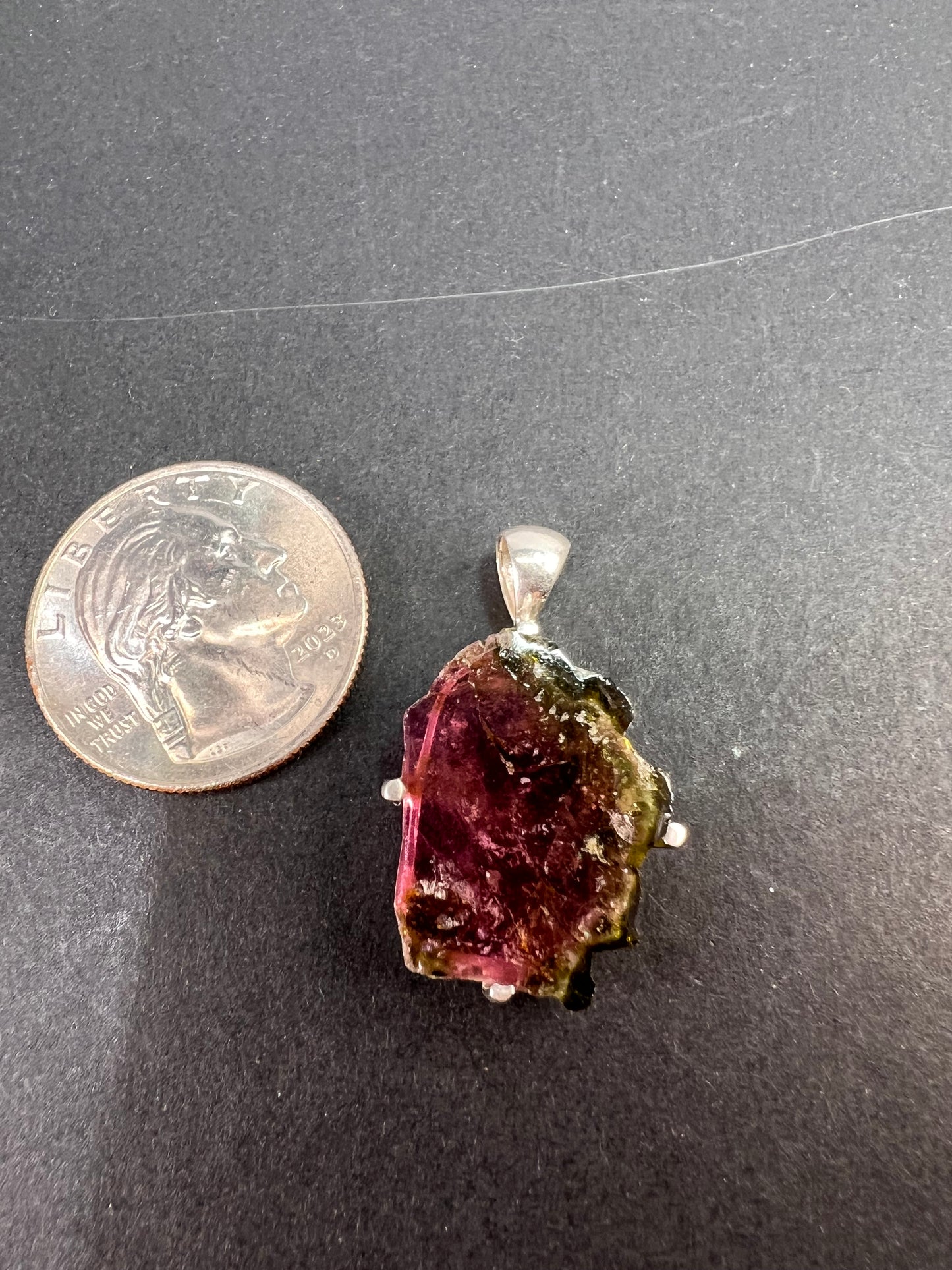 NEW Watermelon tourmaline slice sterling silver pendant 3.83 grams
