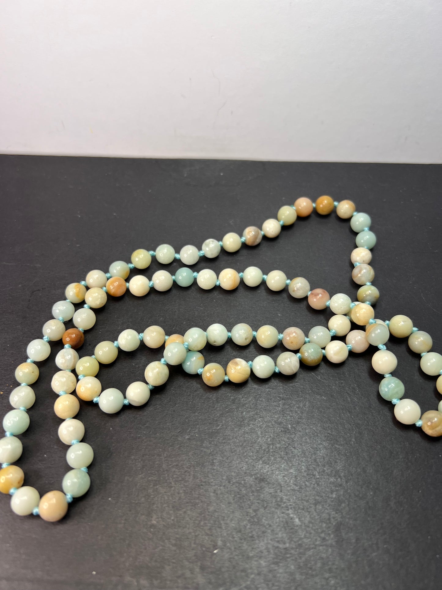 Amazonite knotted mala style endless necklace