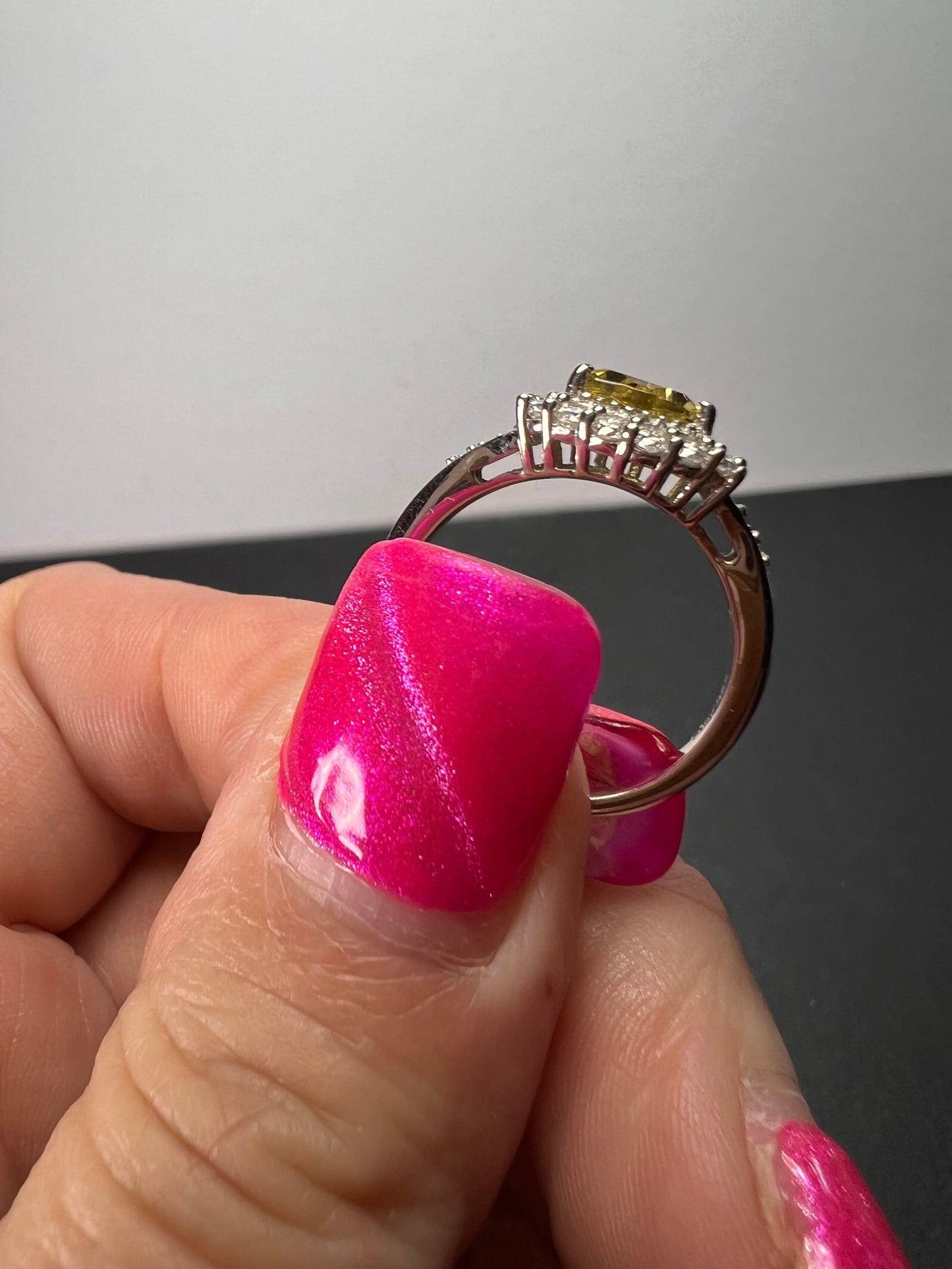 NEW yellow beryl and moissanite halo ring in platinum over sterling silver-size 7