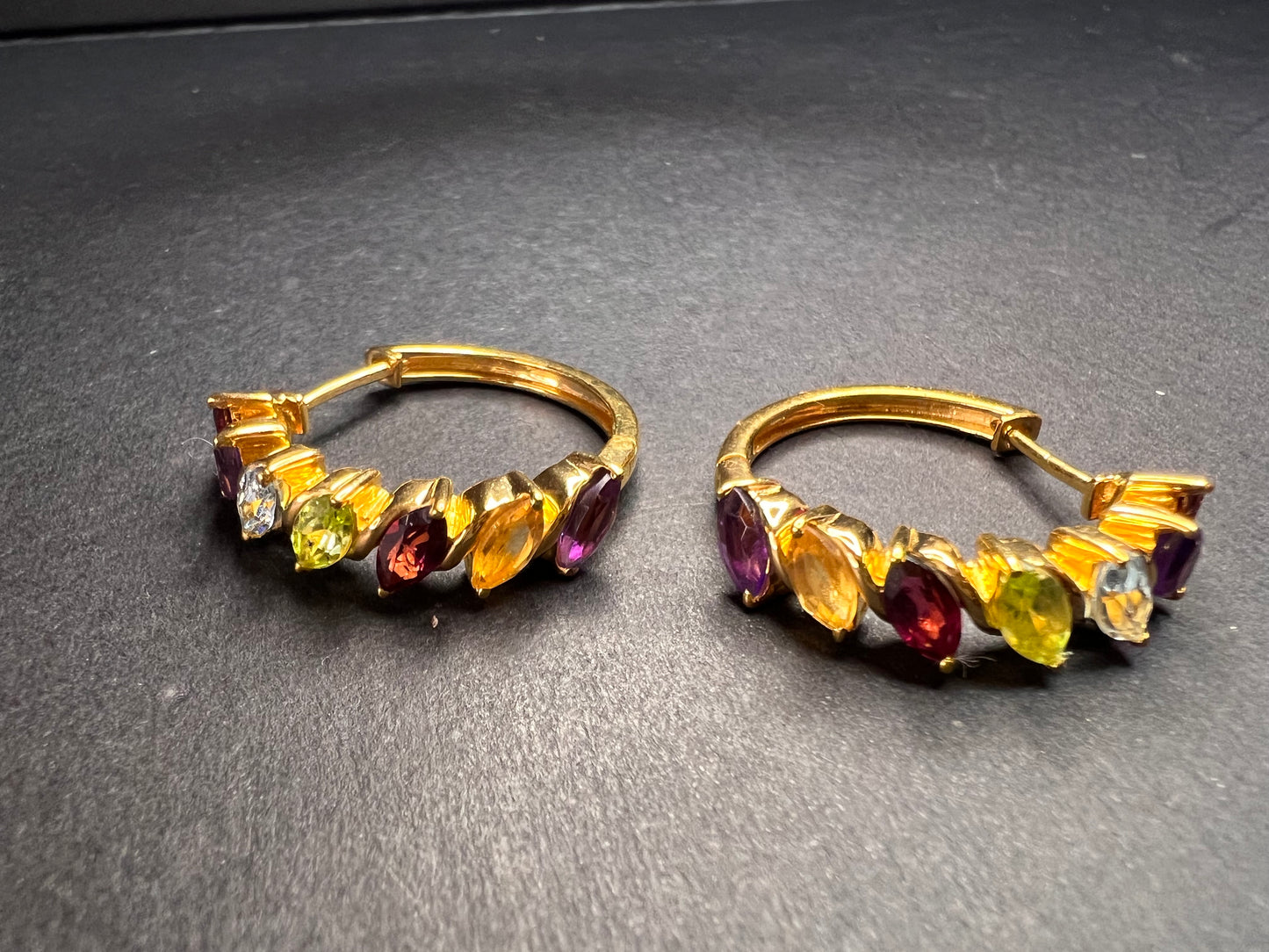 NEW multi gemstone hoop earrings in vermeil gold over sterling silver