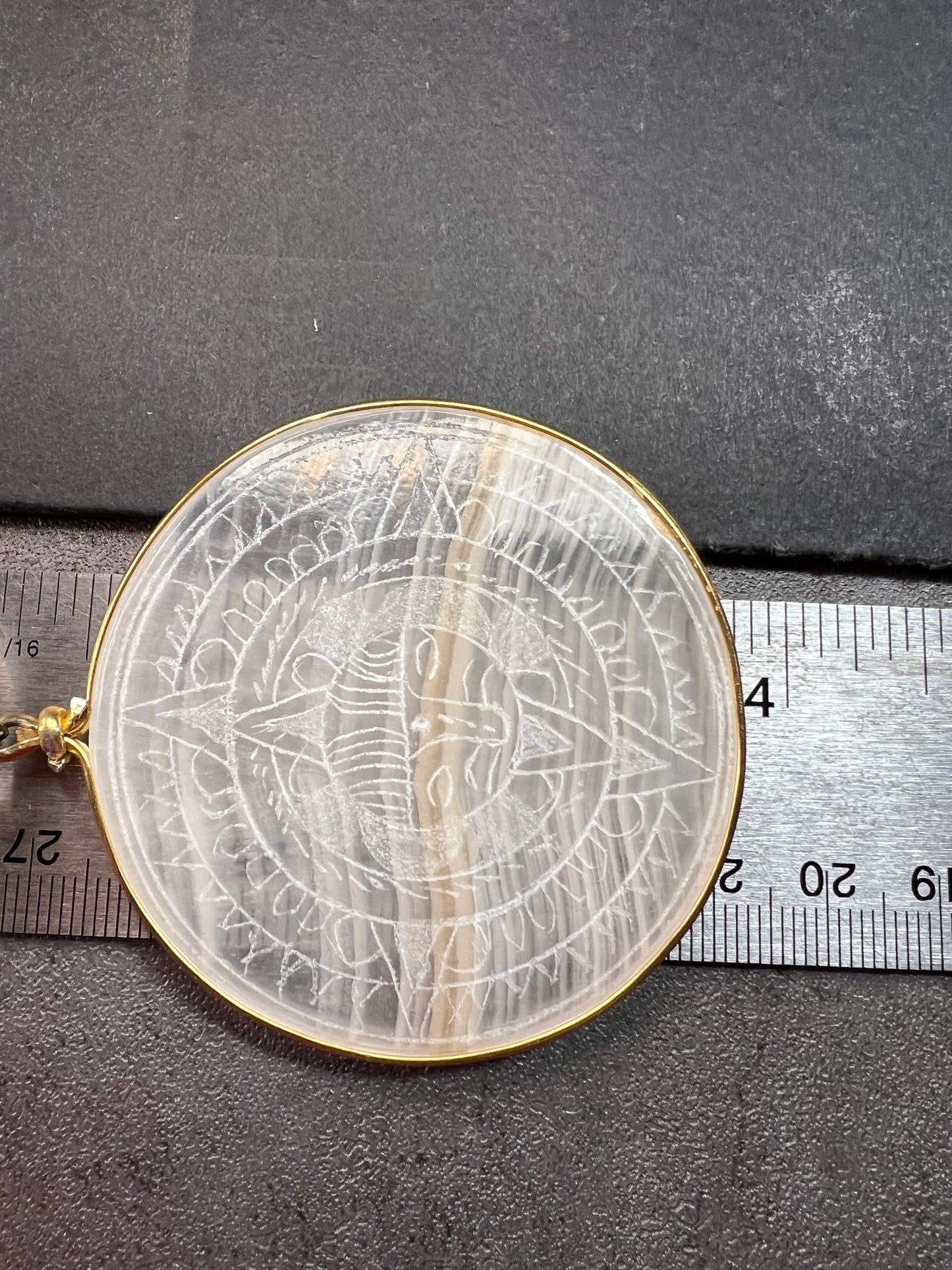Vintage white onyx Aztec sundial 24 inch pendant necklace