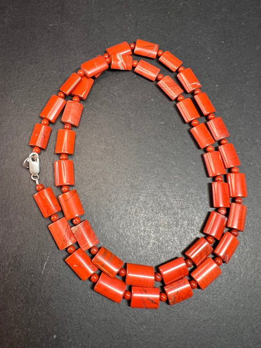 NEW Red jasper 30 inch necklace with sterling silver clasp