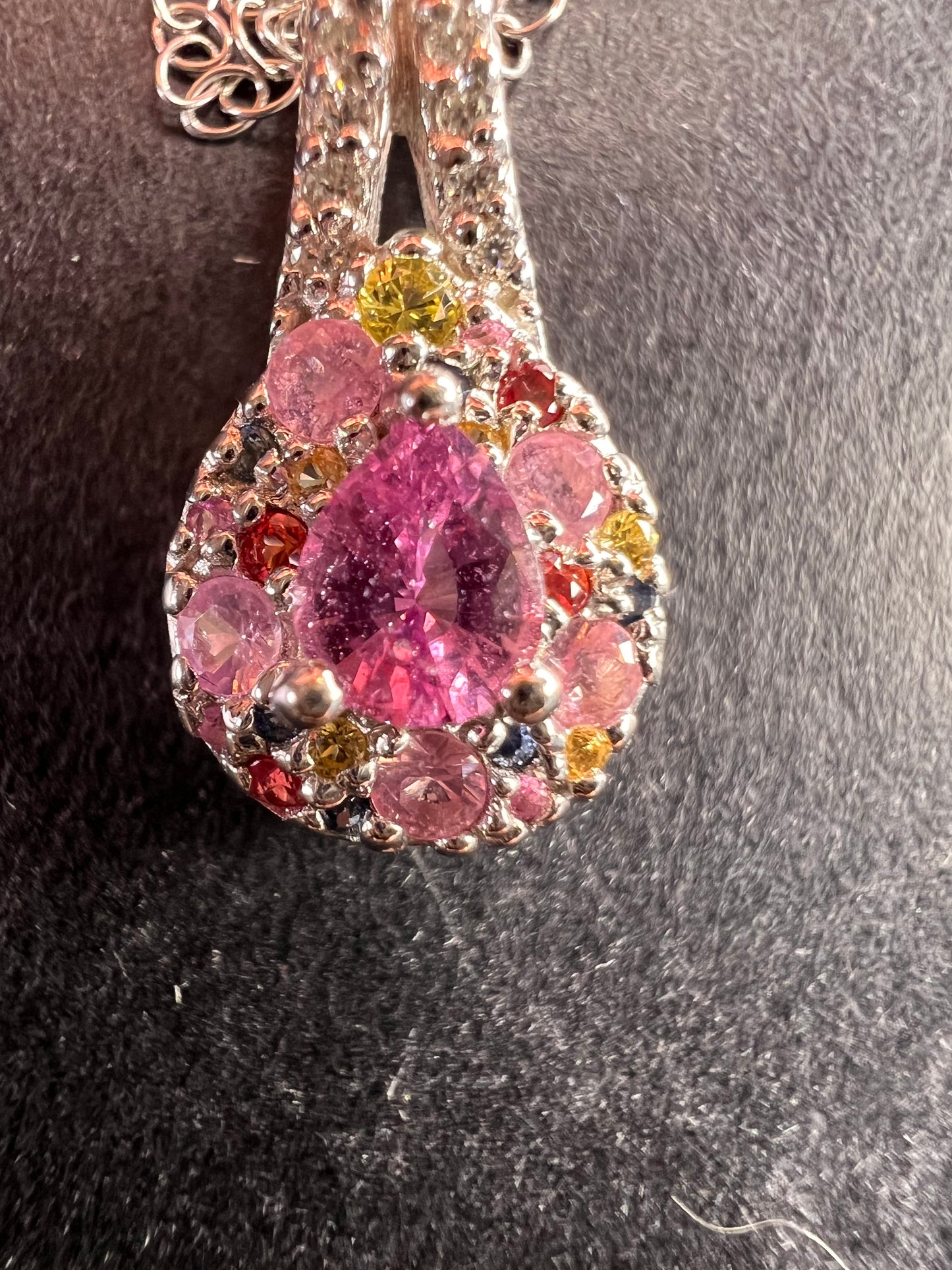 NEW purple multi sapphire sterling silver pendant and chain