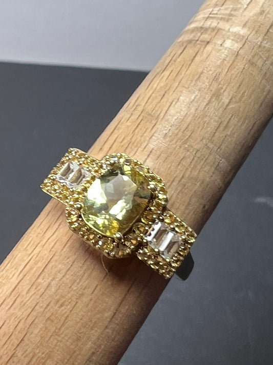 Canary yellow apatite, yellow sapphire, white topaz gold over sterling silver ring size 9