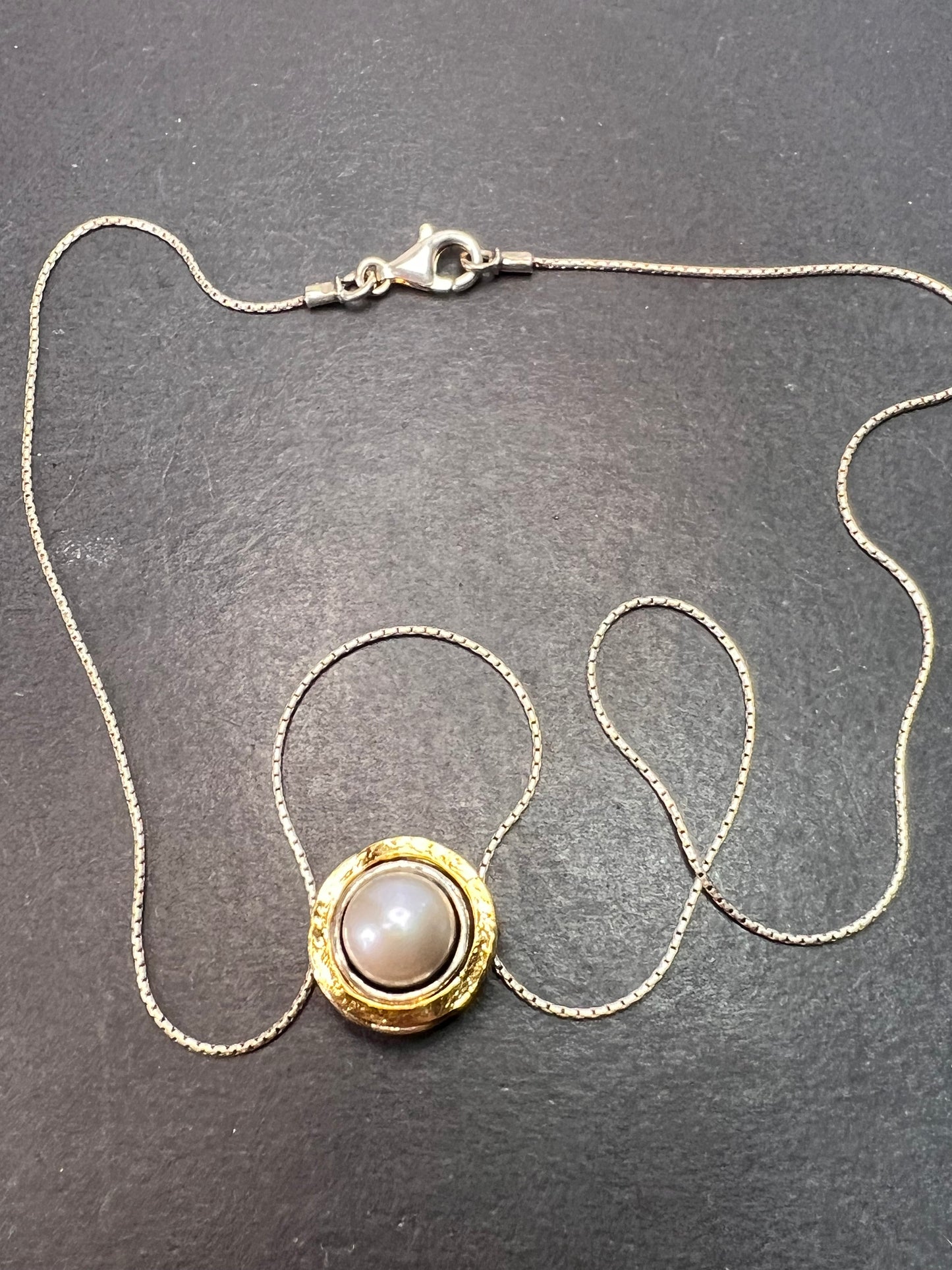 Silver Cultured Freshwater Pearl Sterling Silver With 14k Yellow Gold Over Accent Necklace