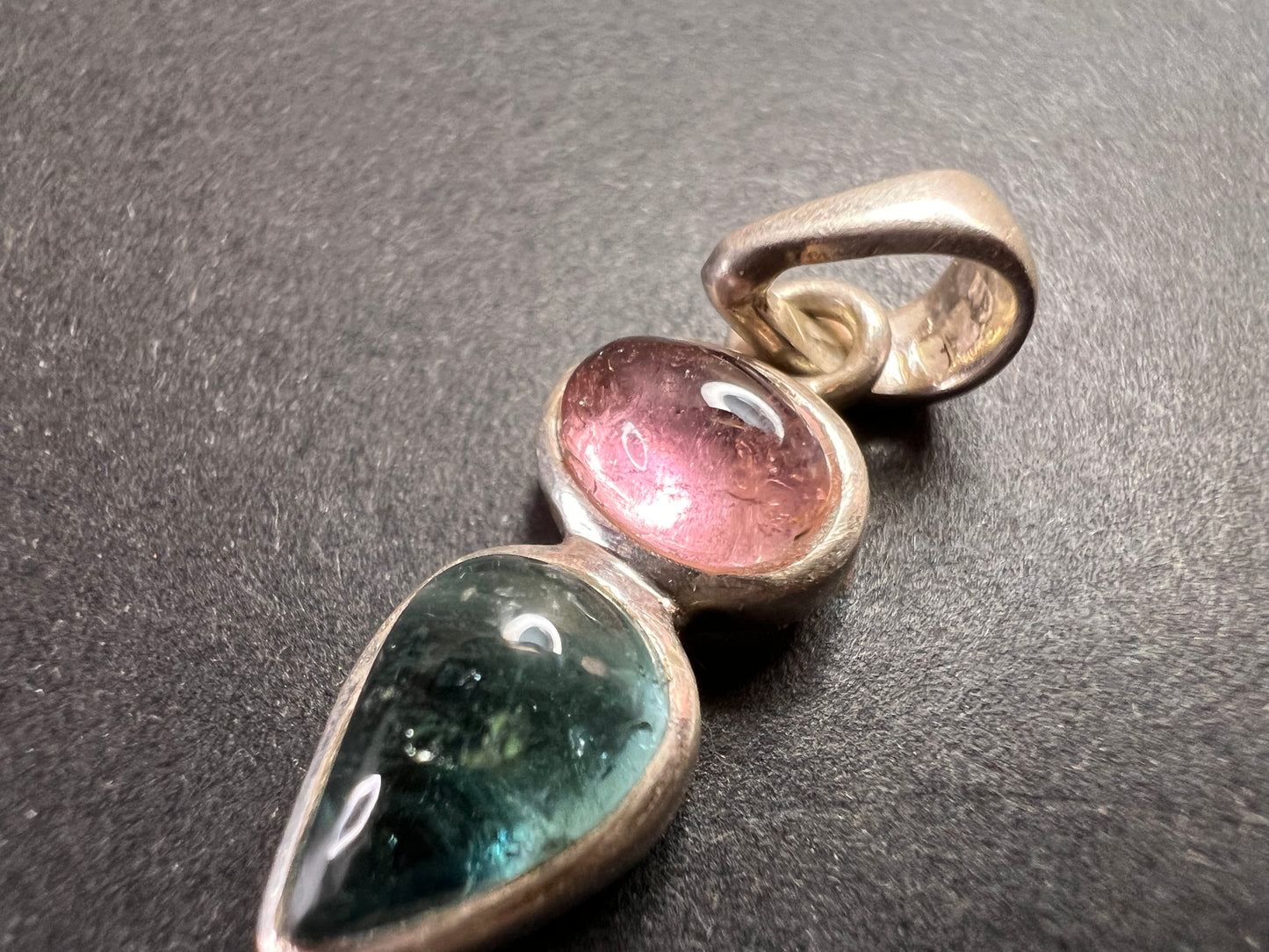NEW Pink and blue indicolite tourmaline sterling silver pendant 2.13 grams