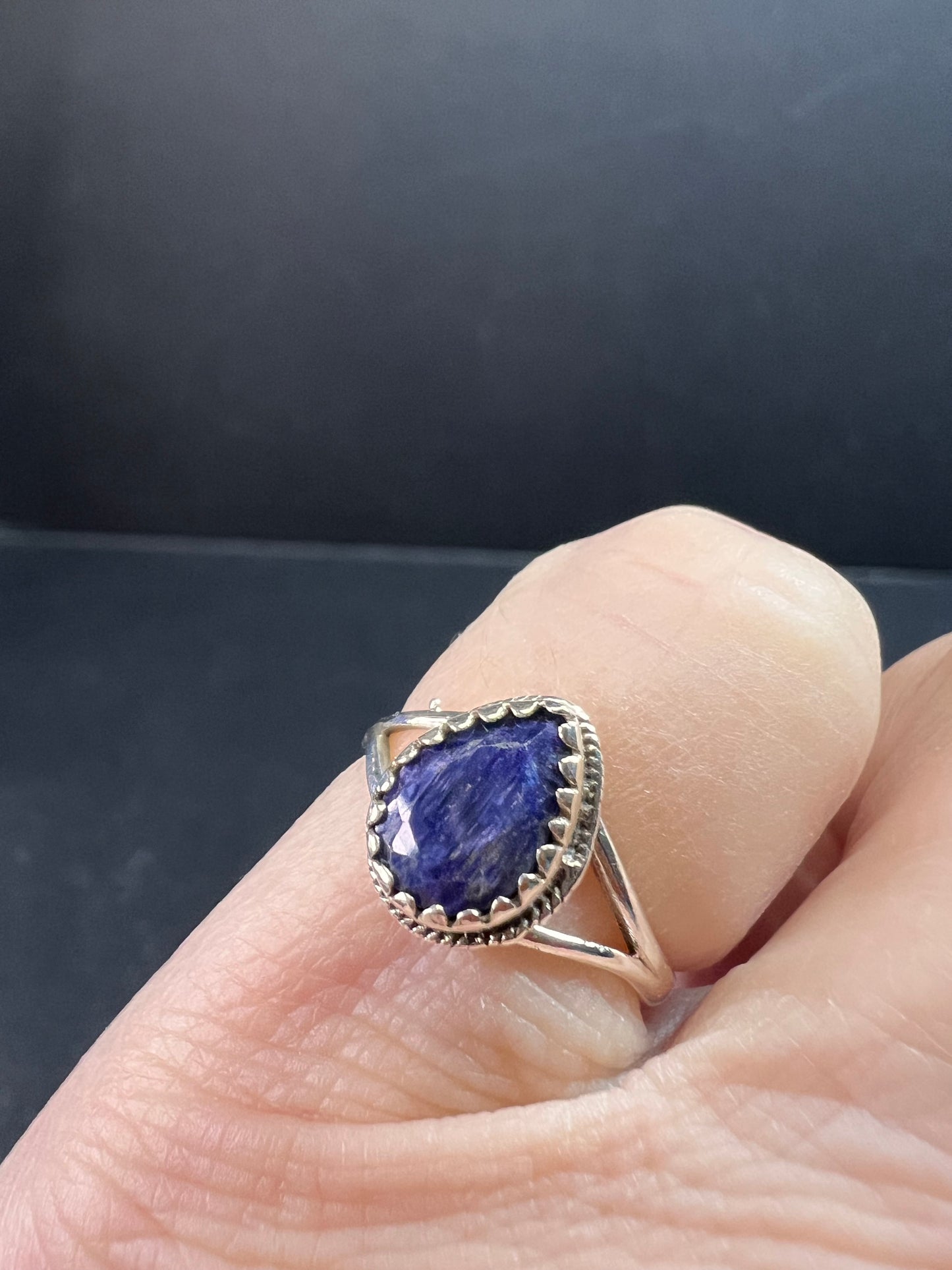Blue kyanite sterling silver teardrop ring size 5