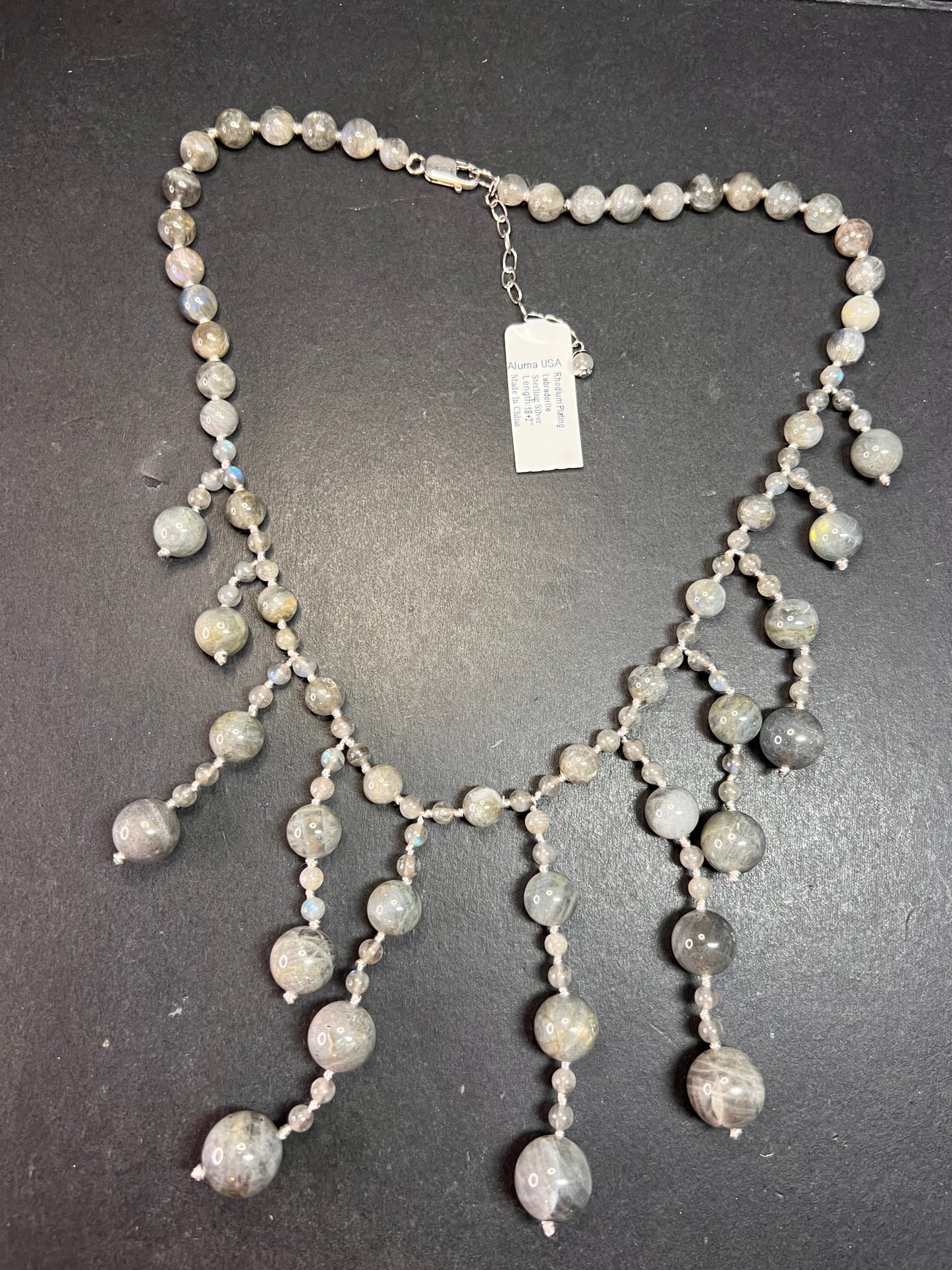 NEW labradorite bib statement necklace with sterling silver clasp