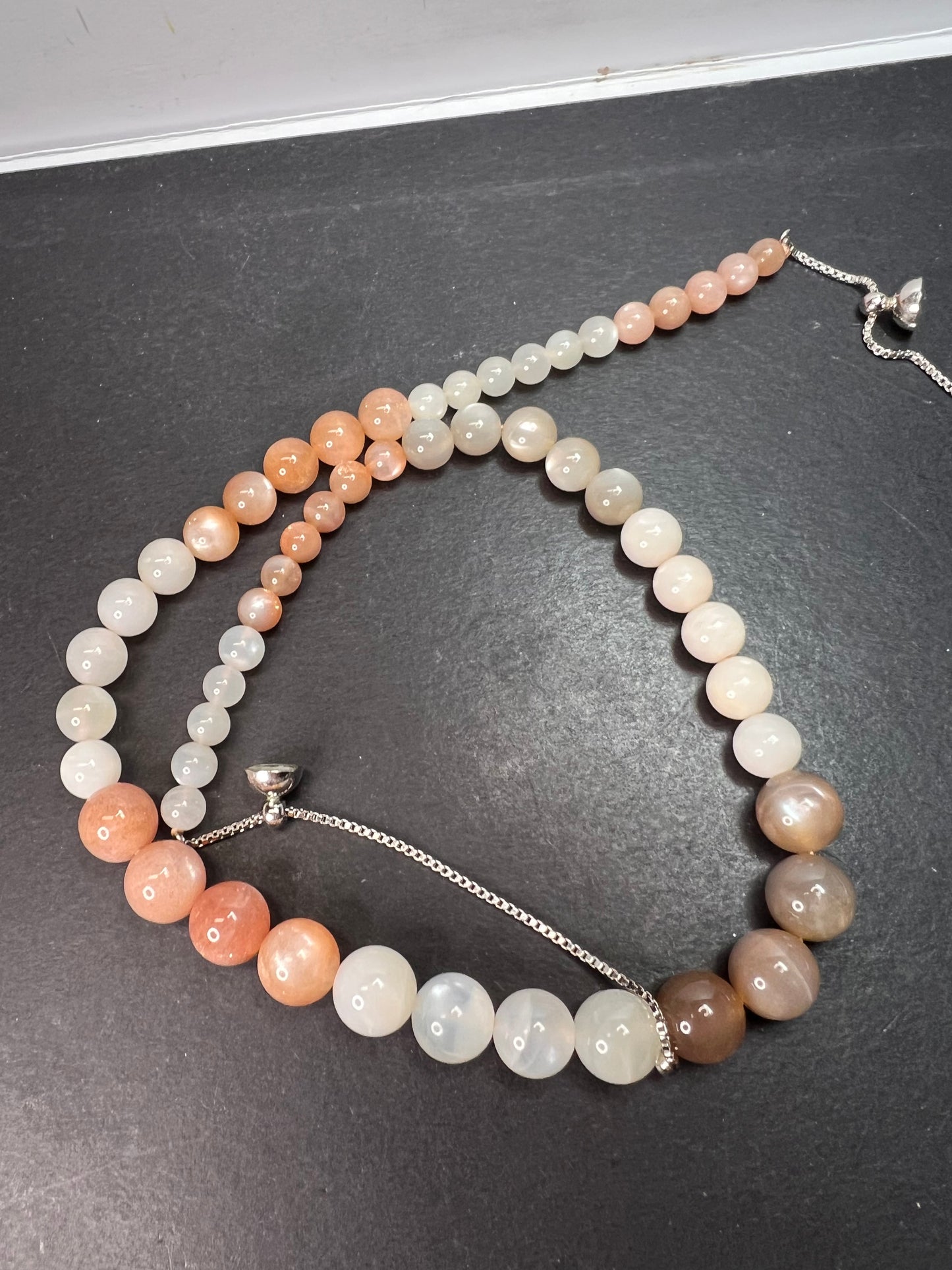 Mixed moonstone sterling silver bolo necklace
