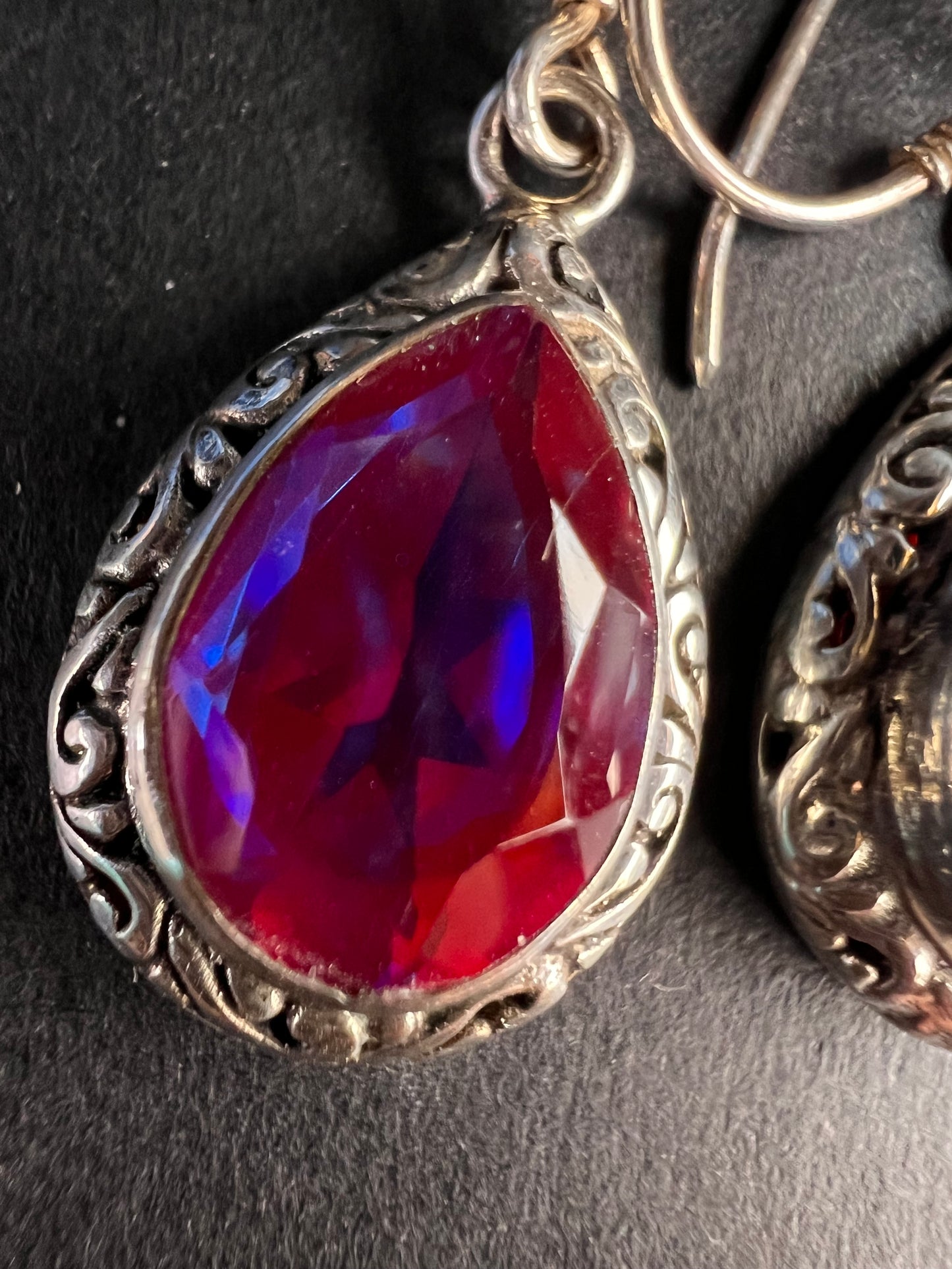 Volcanic Quartz Bali style sterling silver teardrop earrings