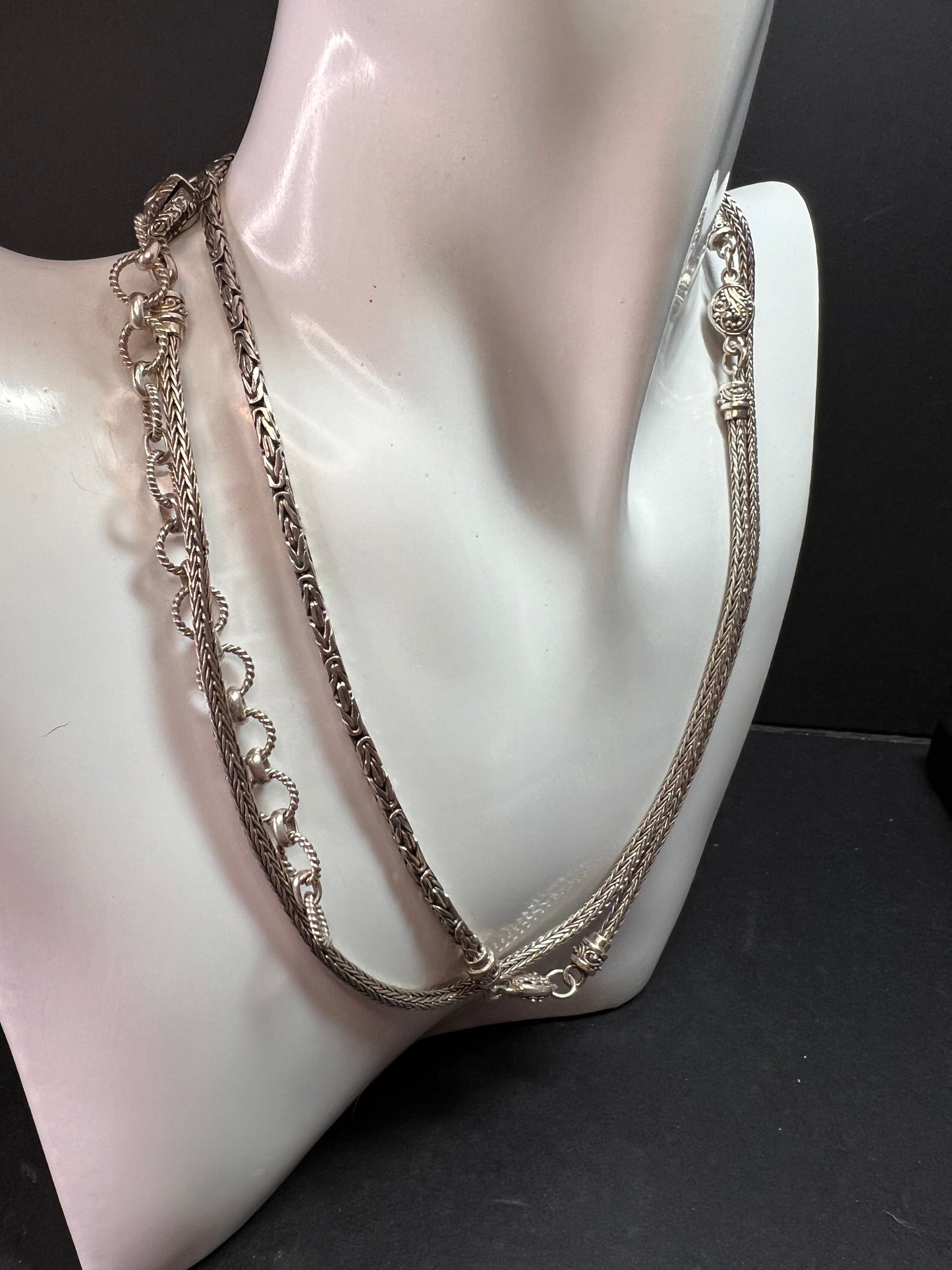 Sarda Sterling Silver 36” Balinese Foxtail Station Necklace – Handcrafted 925 Artisan Chain