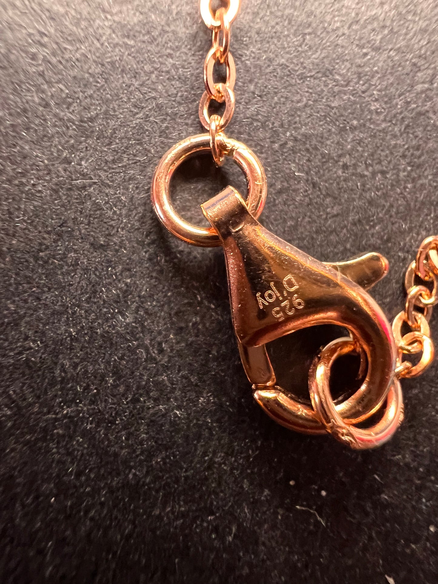 NEW Pink jade dragon pendant and 20 inch chain in rose gold over sterling silver