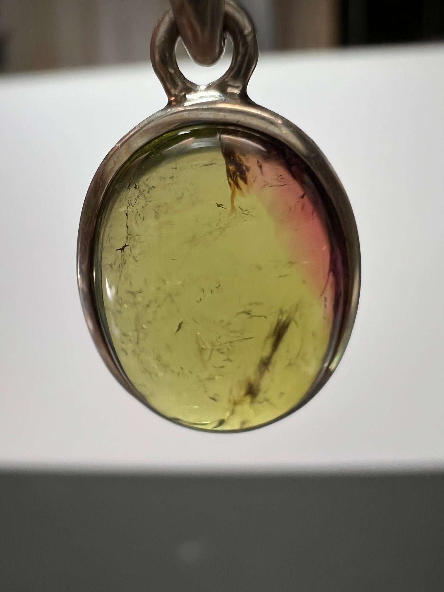 NEW Green with pink tourmaline sterling silver pendant 2.34 grams