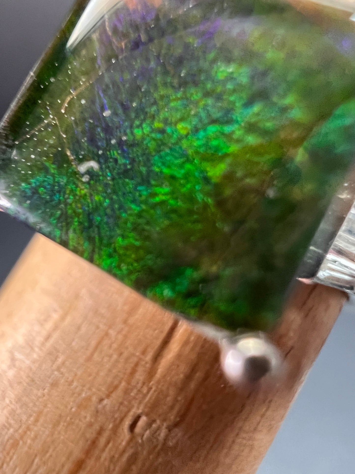 Ammolite and topaz sterling silver ring size 7