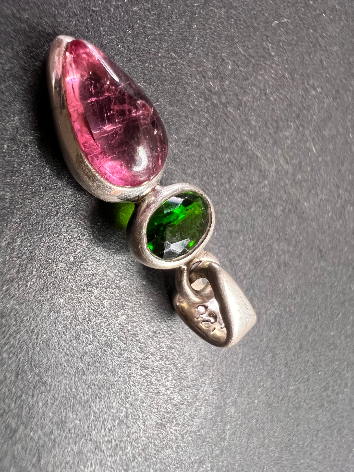 NEW Pink tourmaline and chrome diopside sterling silver pendant 1.75 grams