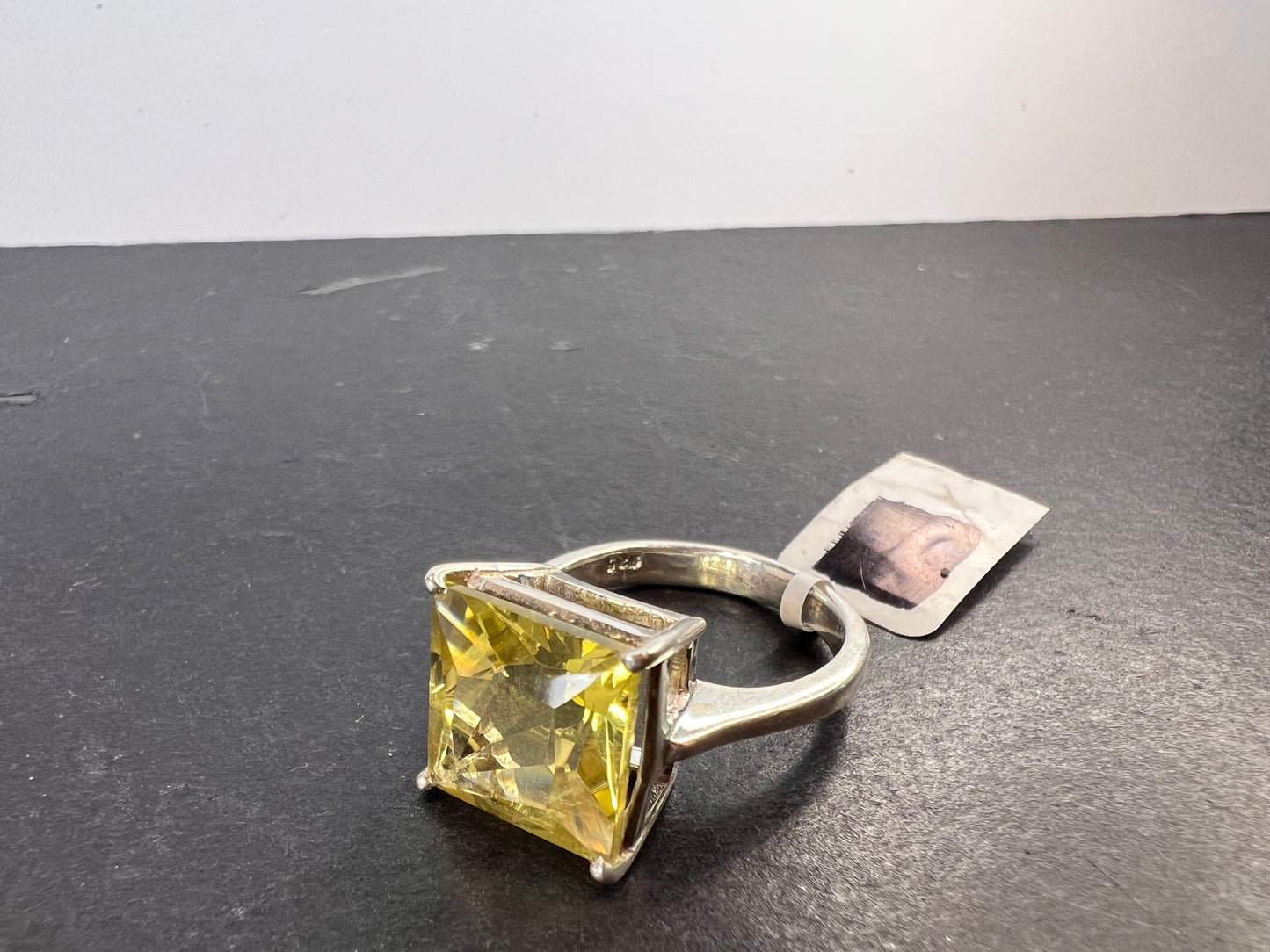 NEW size 7 Princess cut lemon quartz sterling silver ring 5.35 grams
