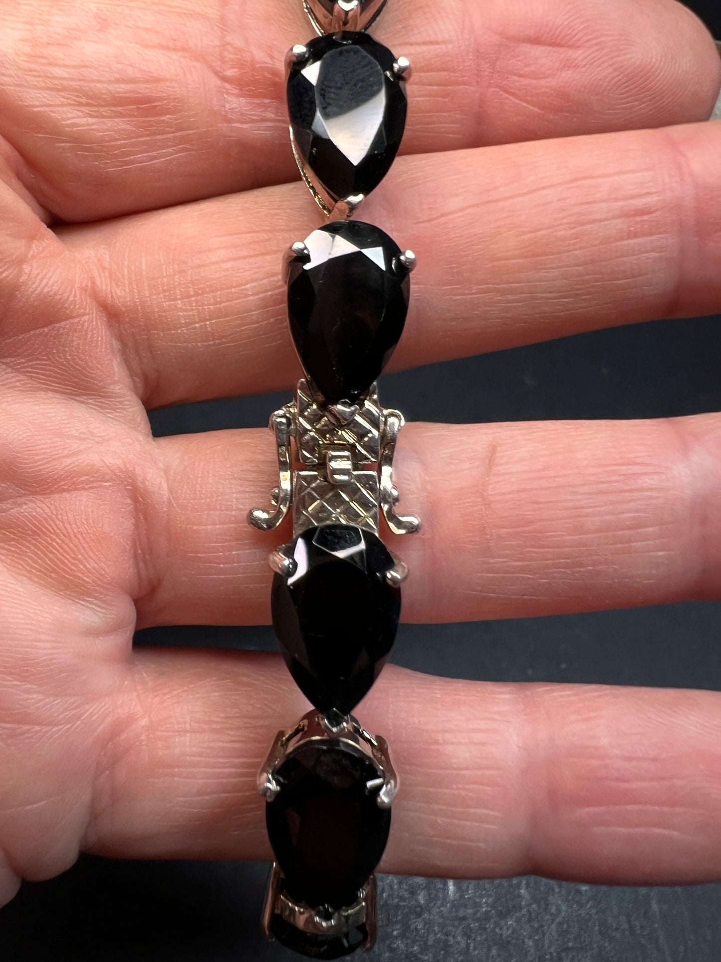 Chuck Clemency Black spinel sterling silver tennis bracelet 7.5 inches