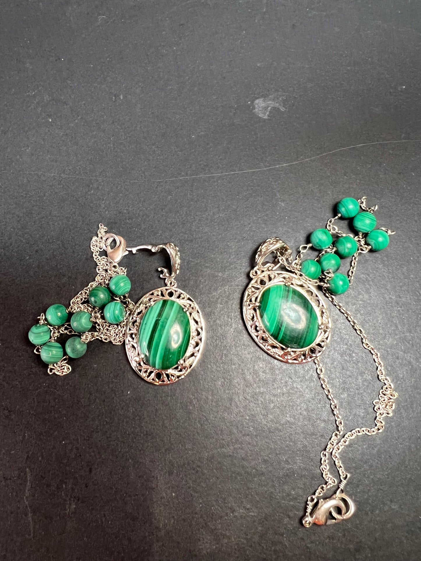 Karis African malachite 18 inch necklace in platinum bond