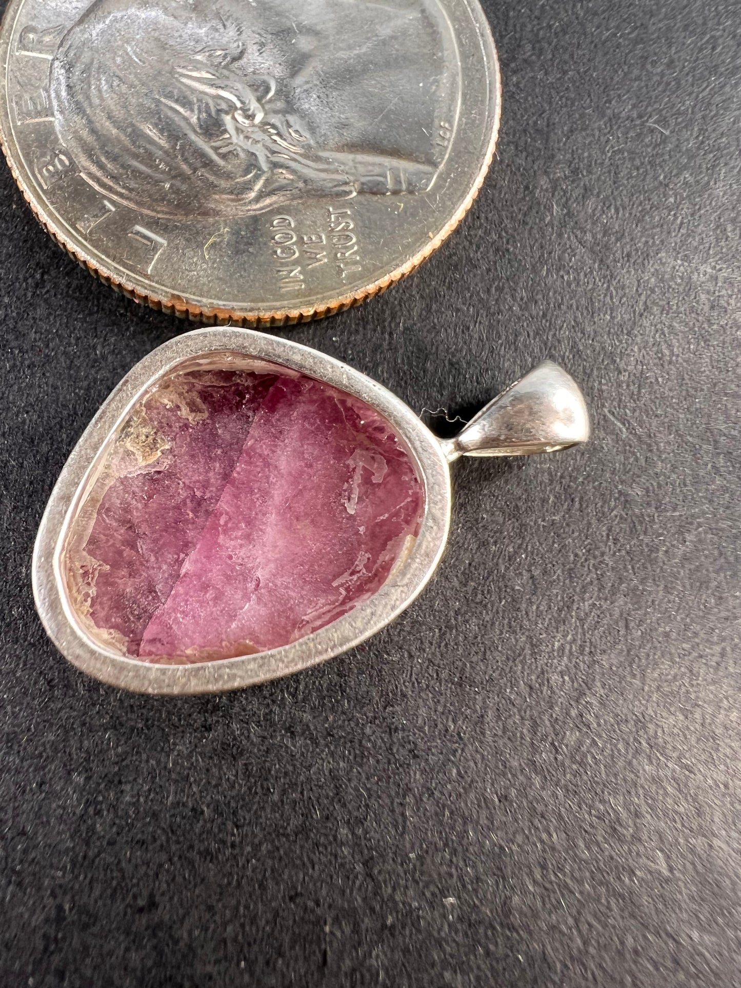 NEW Pink bi color watermelon tourmaline sterling silver pendant 2.06 grams