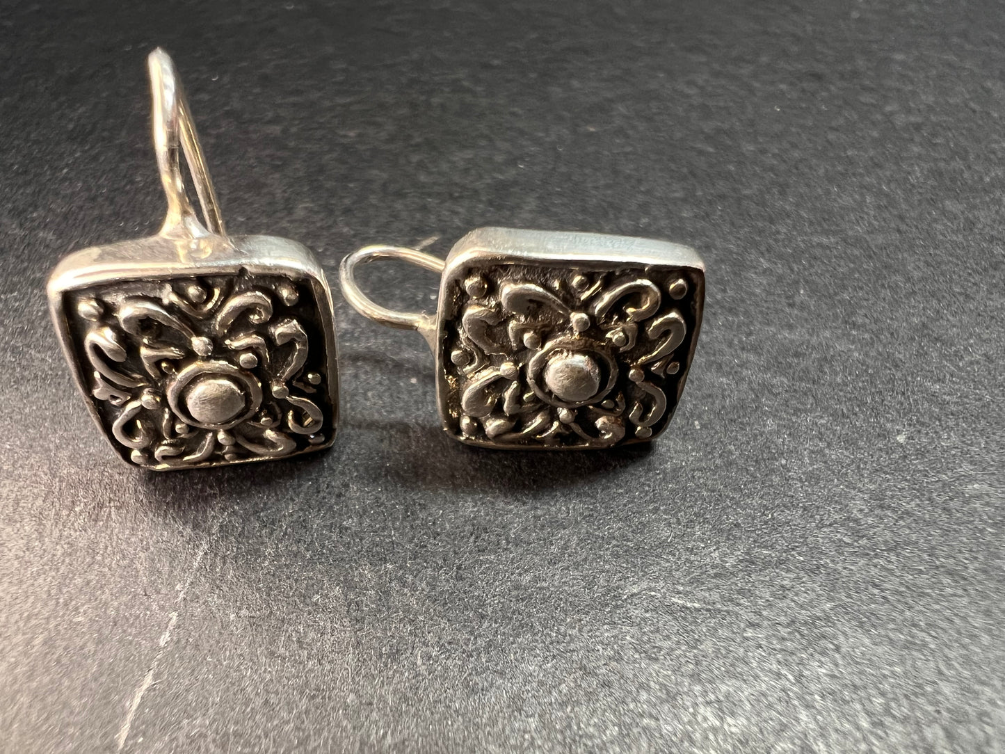 Vintage Mexican sterling silver ornate floral earrings