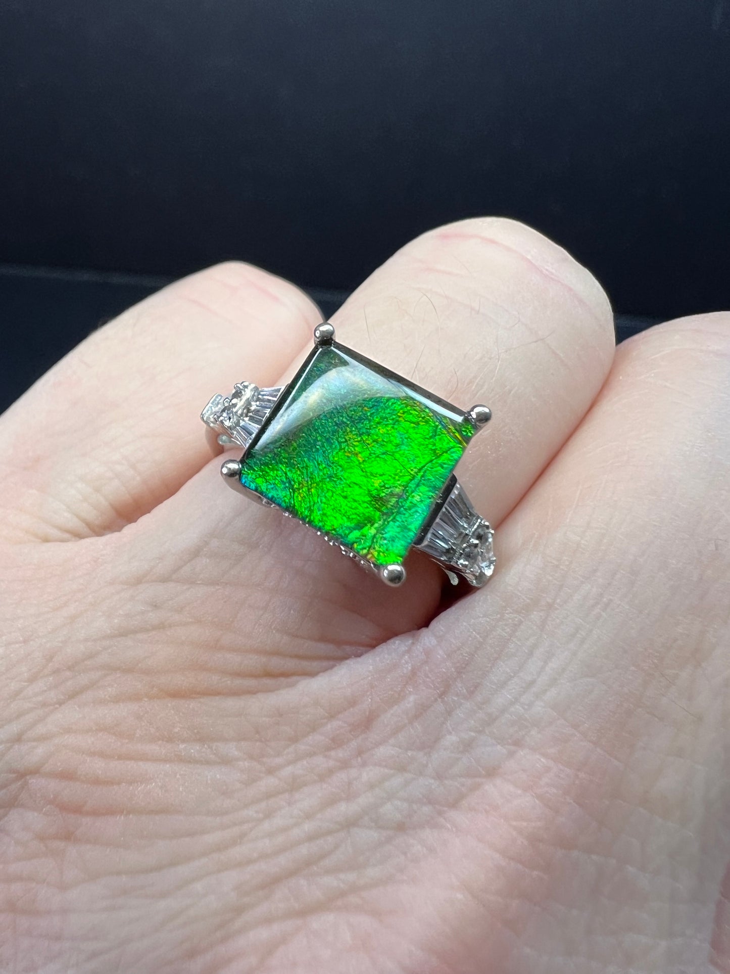 Ammolite and topaz sterling silver ring size 7