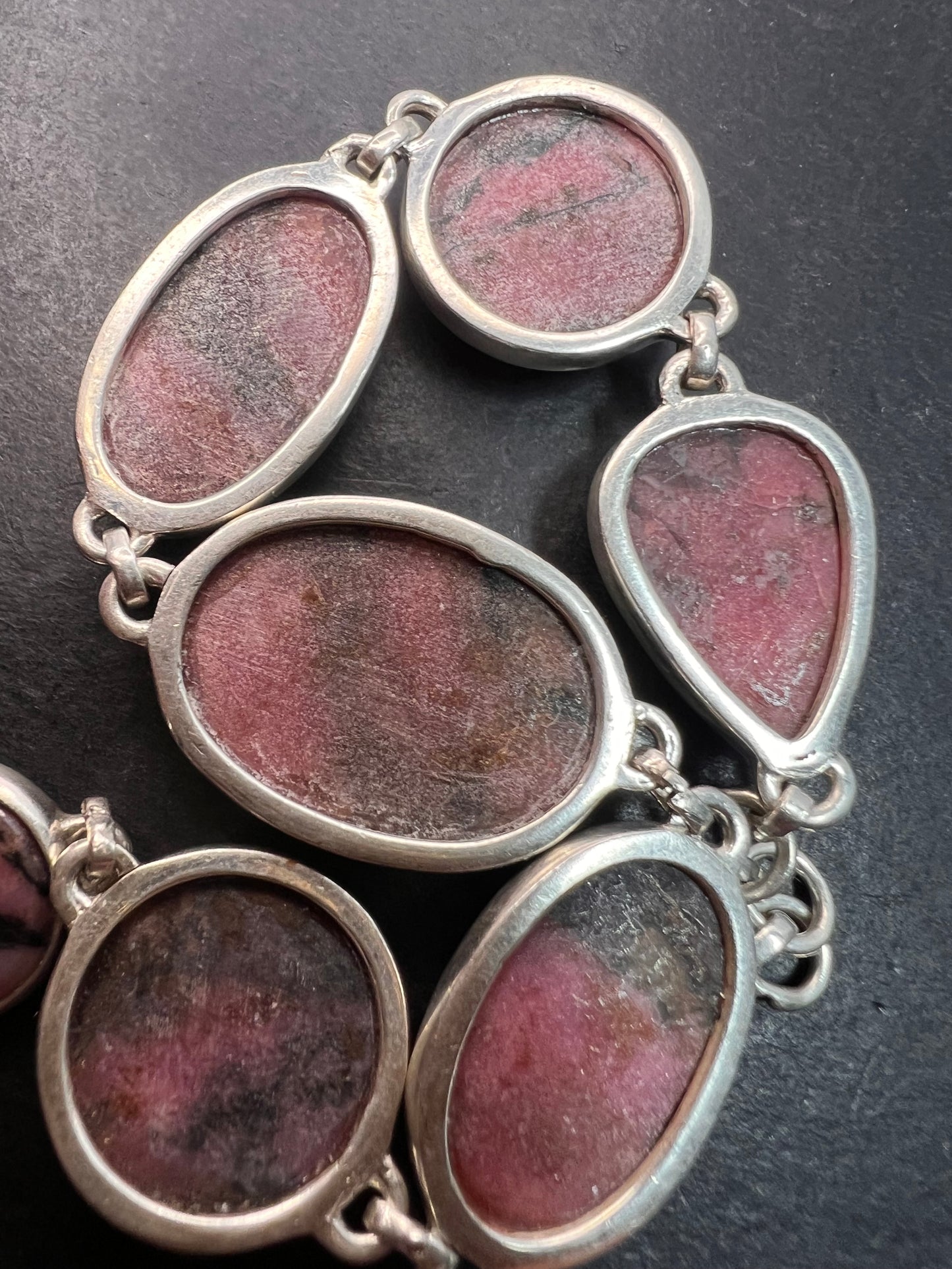 New Rhodonite free form sterling silver link bracelet 8-8.5 inch