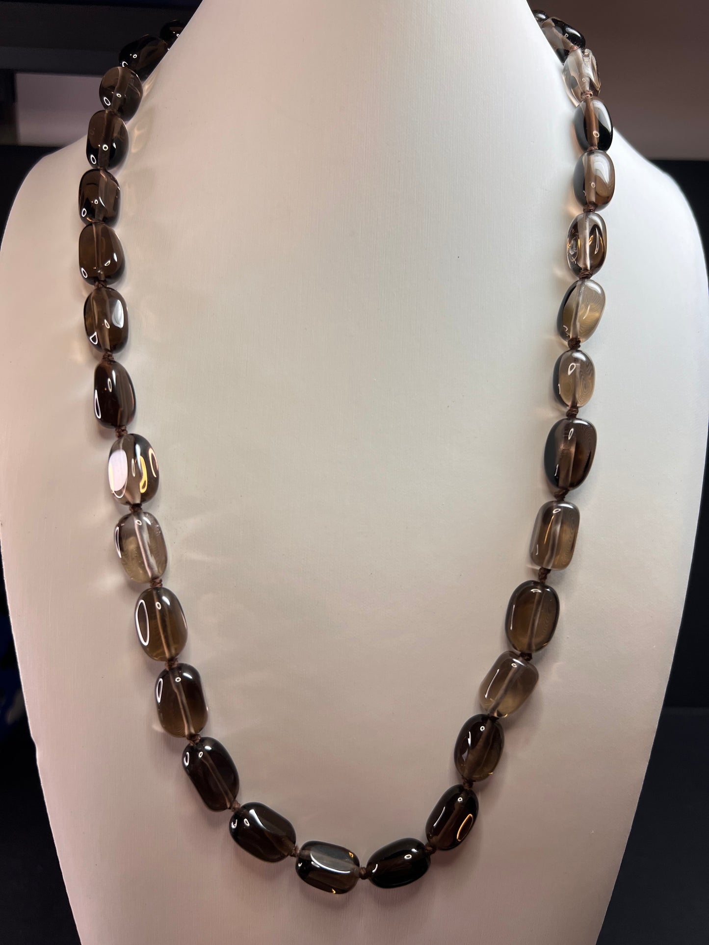 NEW smoky quartz 24 inch necklace with sterling silver clasp